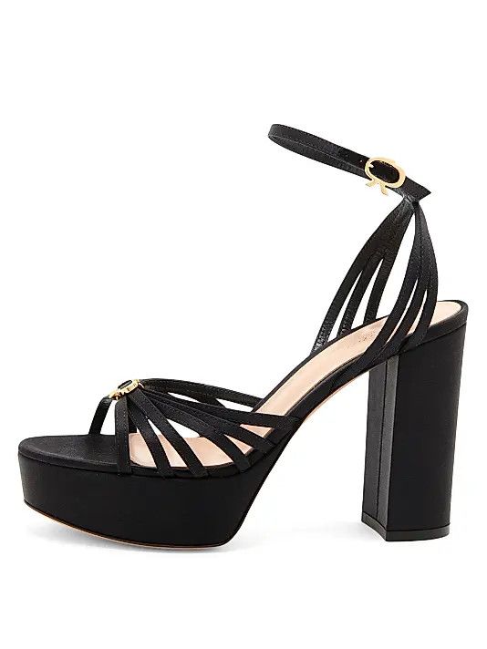 Gianvito Rossi os11x0126 100mm Crepe Satin Platform Sandals in Black Size US 6 / IT 36 - 3 Thumbnail