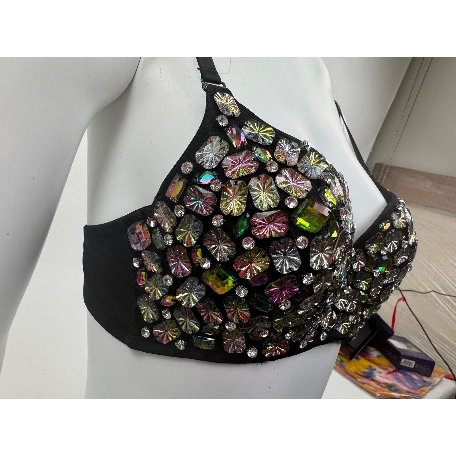 Other Custom Hand-Sewn Gem Bra with Embellished Band Size L Size ONE SIZE - 6 Thumbnail