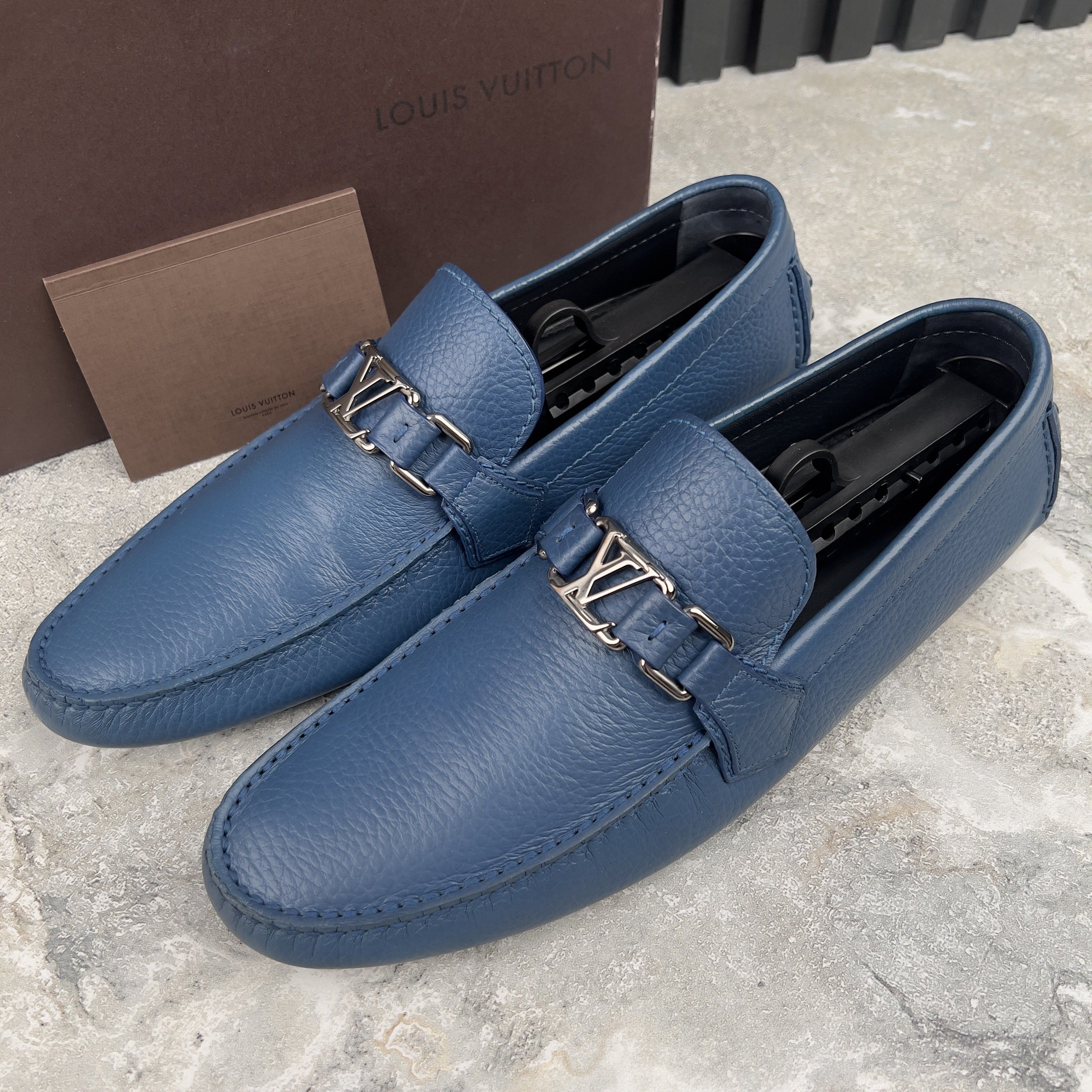 Louis Vuitton Hockenheim Moccasins Blue Grained Leather Size US 9.5 / EU 42-43 - 1 Thumbnail