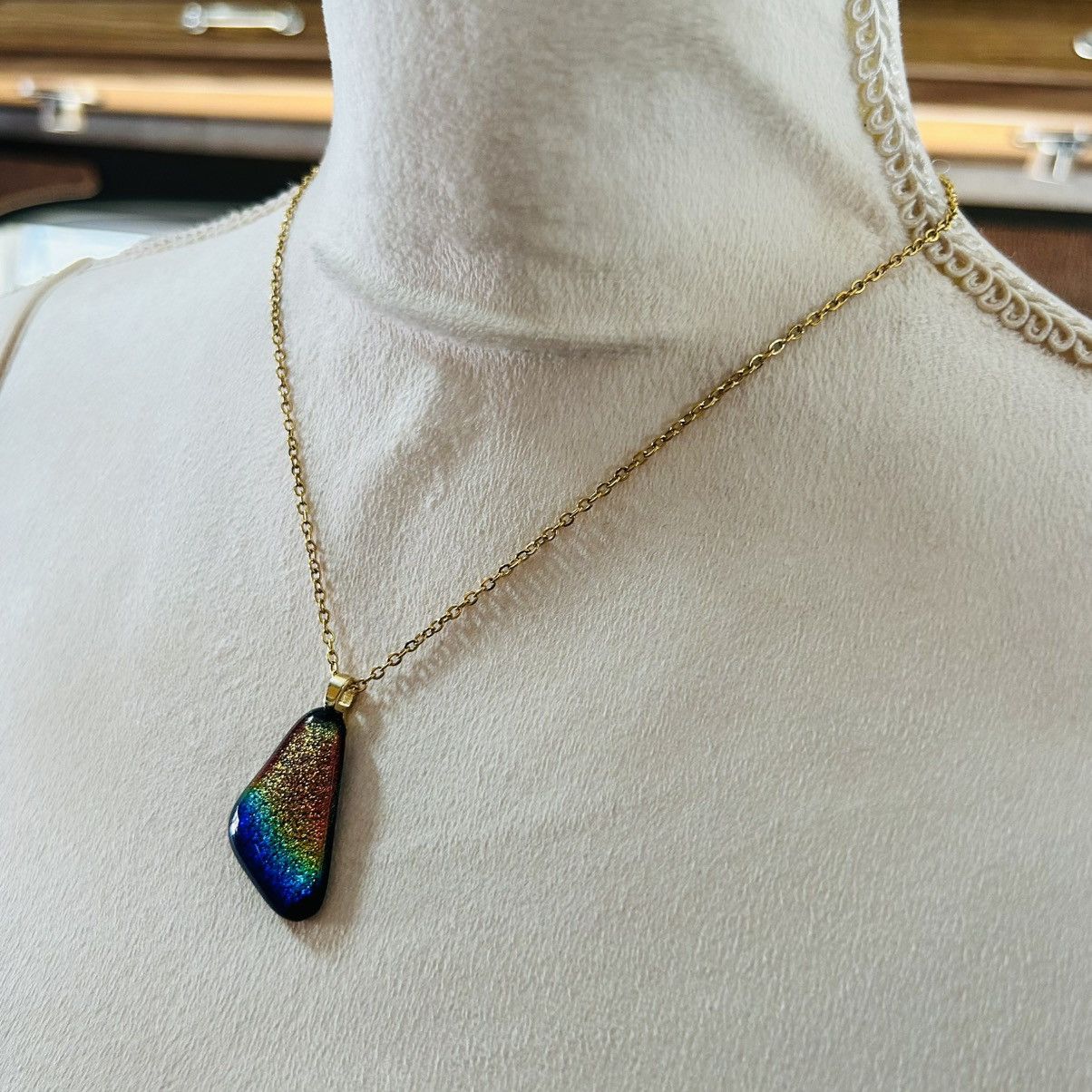 Handmade Handcrafted dichroic sparkle pendant on chain necklace Size ONE SIZE - 3 Thumbnail
