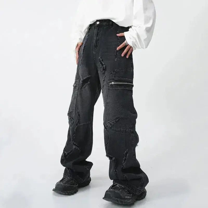 Japanese Brand Retro straight leg ripped loose jeans Size US 32 / EU 48 - 2 Thumbnail