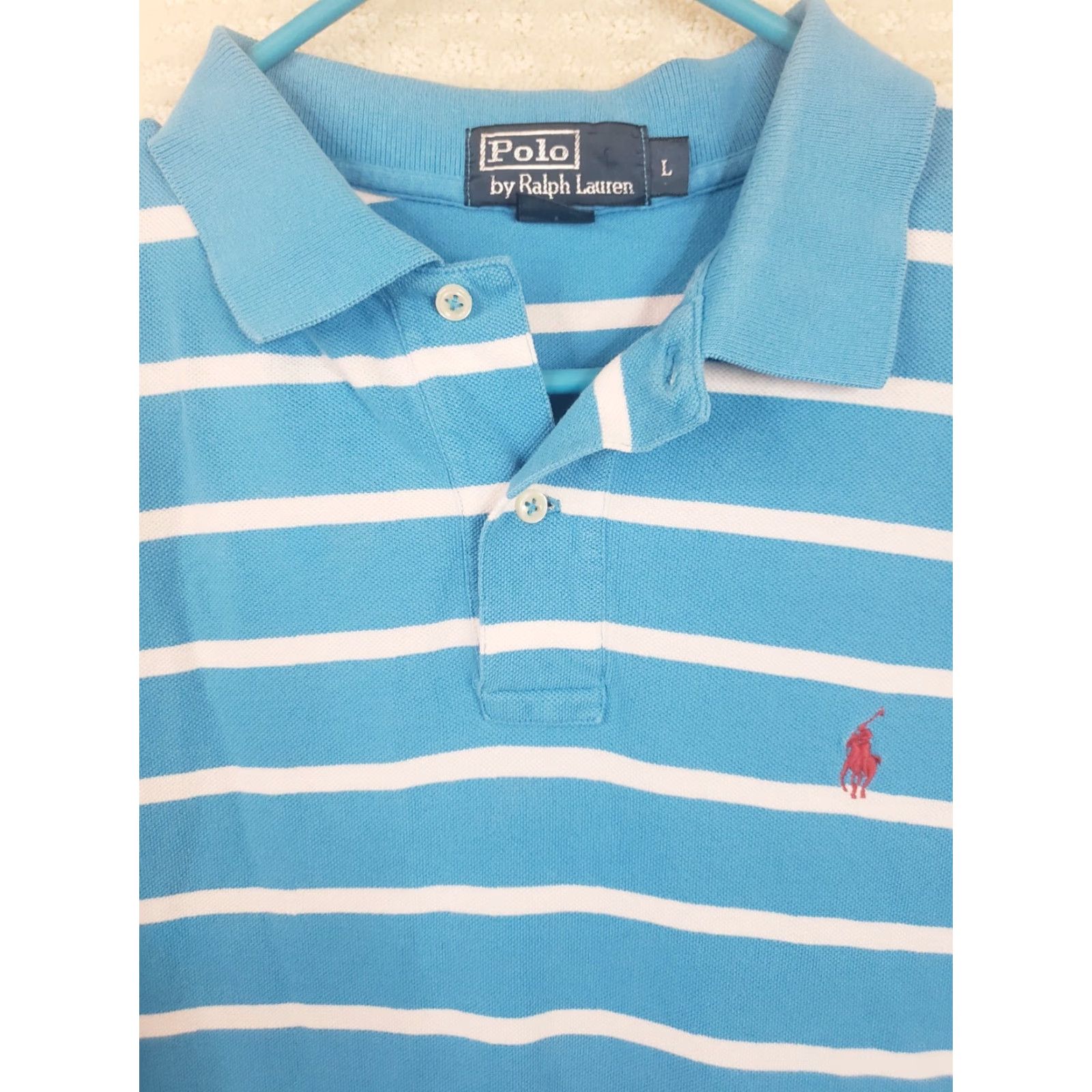 Polo Ralph Lauren VINTAGE Polo Ralph Lauren Polo Shirt Blue & White Striped L Men's Regular Short Sleeve Size US L / EU 52-54 / 3 - 3 Thumbnail