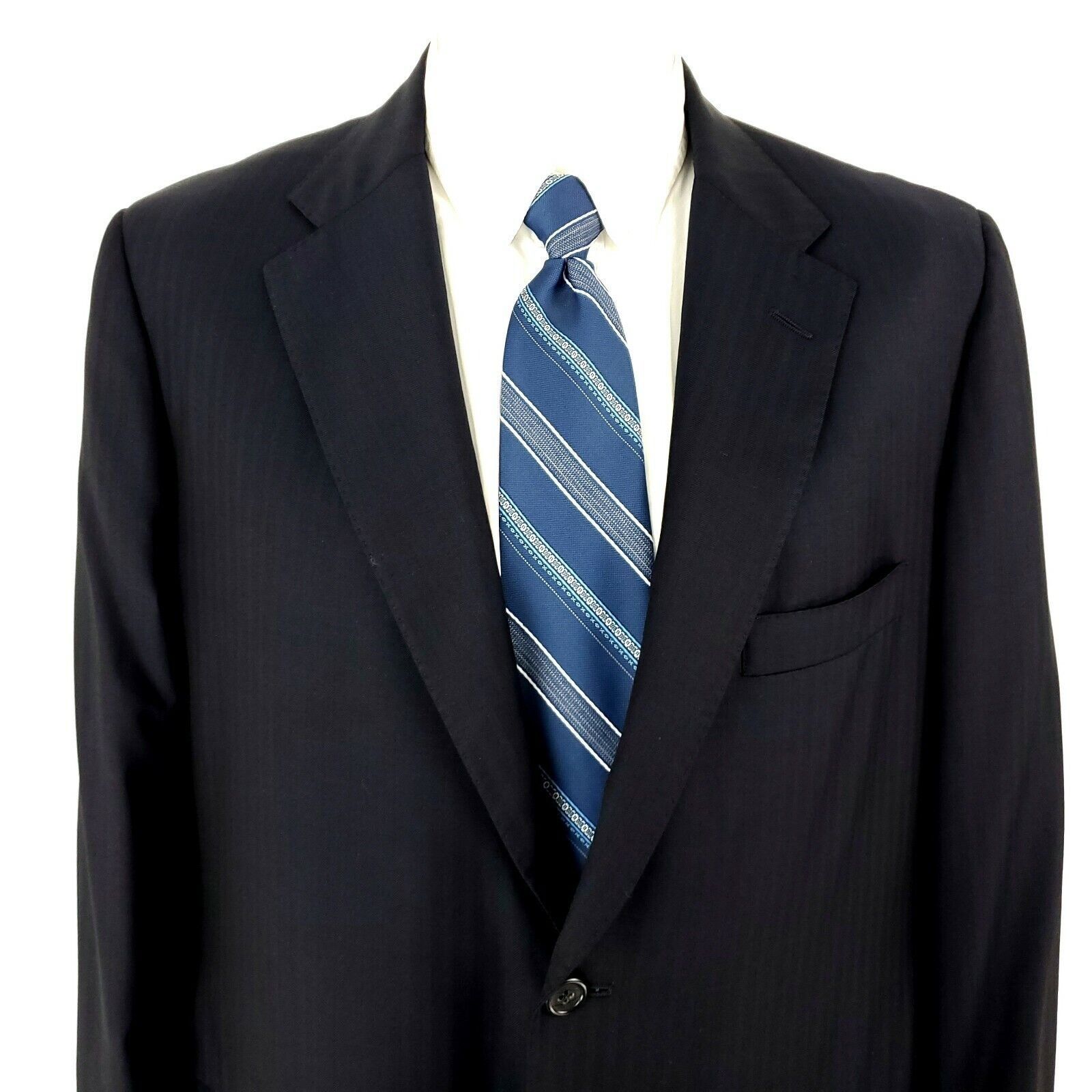 Holland & Sherry Holland & Sherry Wool 2 Button Blazer 42R Blue Herringbone S Size 42R - 1 Thumbnail