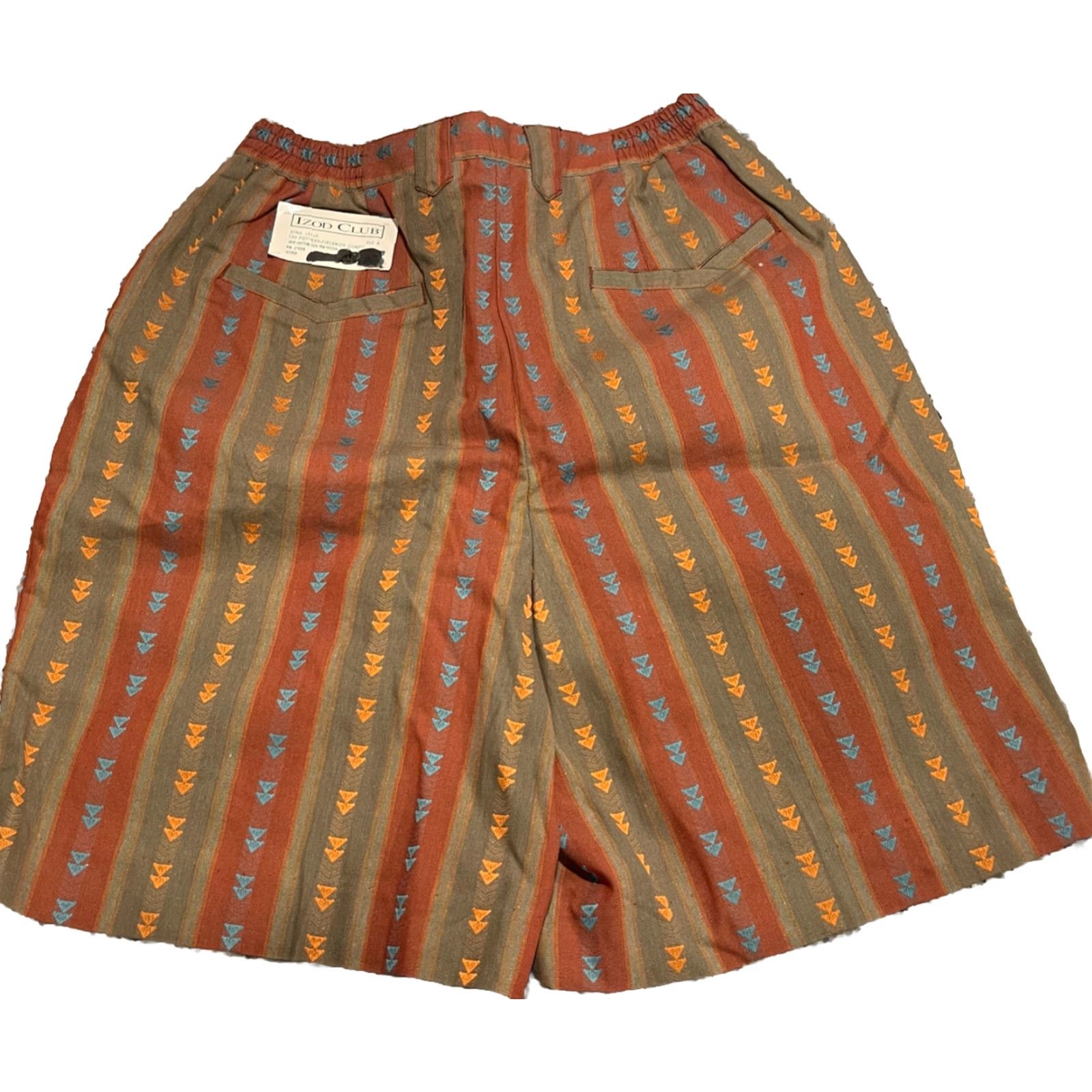 Izod VINTAGE IZOD Club Shorts Womens 8 Brown Aztec Southwestern Pleated Bermuda NWT Hippie Casual Travel Cotton Polyester Canvas Striped Zip Womens Size 30" / US 8 / IT 44 - 3 Thumbnail