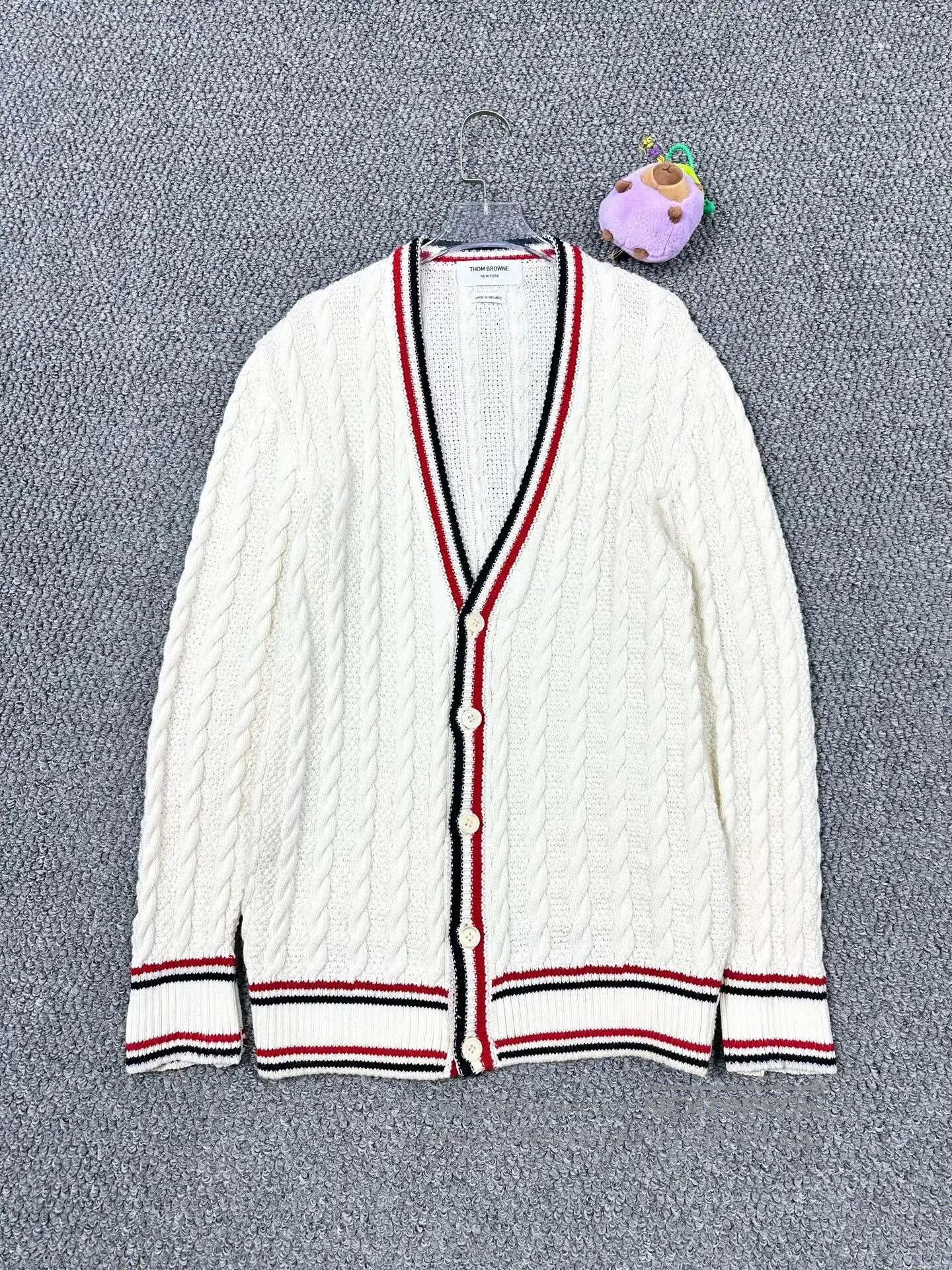 Thom Browne Thom Browne White Striped Wool Knit Cardigan Jacket| Size US XS / EU 42 / 0 - 1 Thumbnail