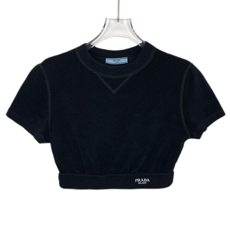 Prada Prada Size 36 Black logo letter embroidery cotton round-ne Size US XXS / EU 40 - 1 Thumbnail