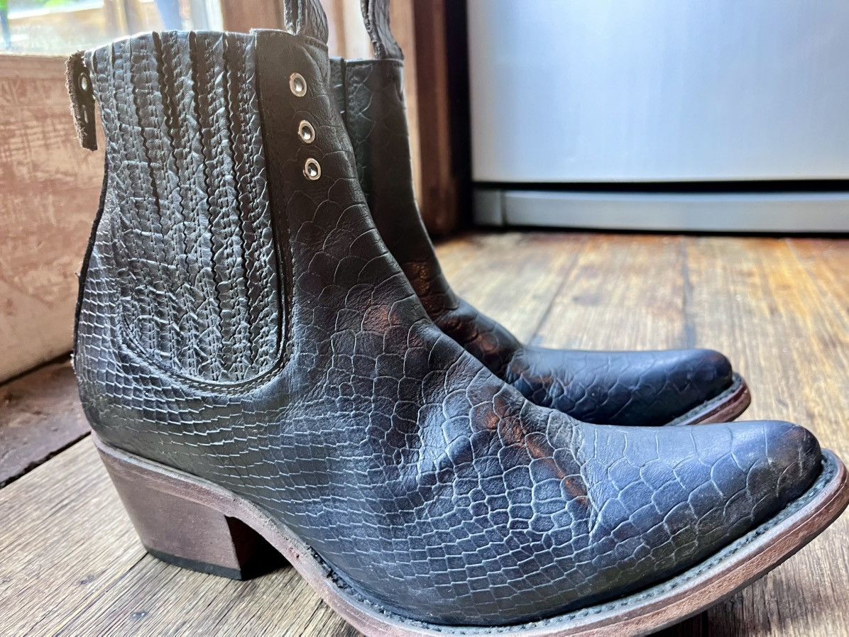 FREEBIRD Freebird by Steven Croc Embossed Western Chelsea Boots Black Size US 8.5 / IT 38.5 - 3 Thumbnail
