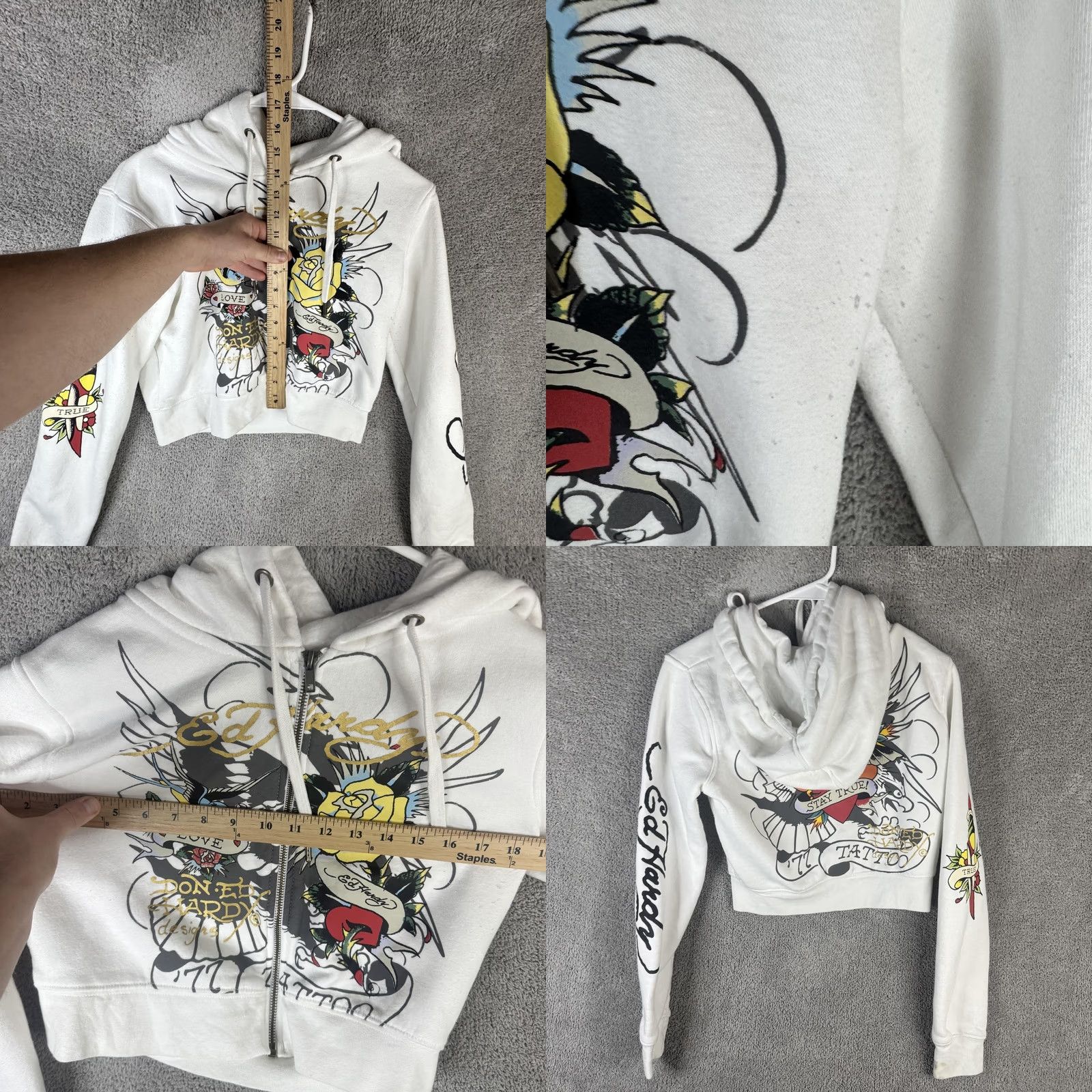 Ed Hardy Ed Hardy Hoodie Womens L White Full Zip Cropped Tattoo Eagle Graphic Fleece Size L / US 10 / IT 46 - 8 Thumbnail