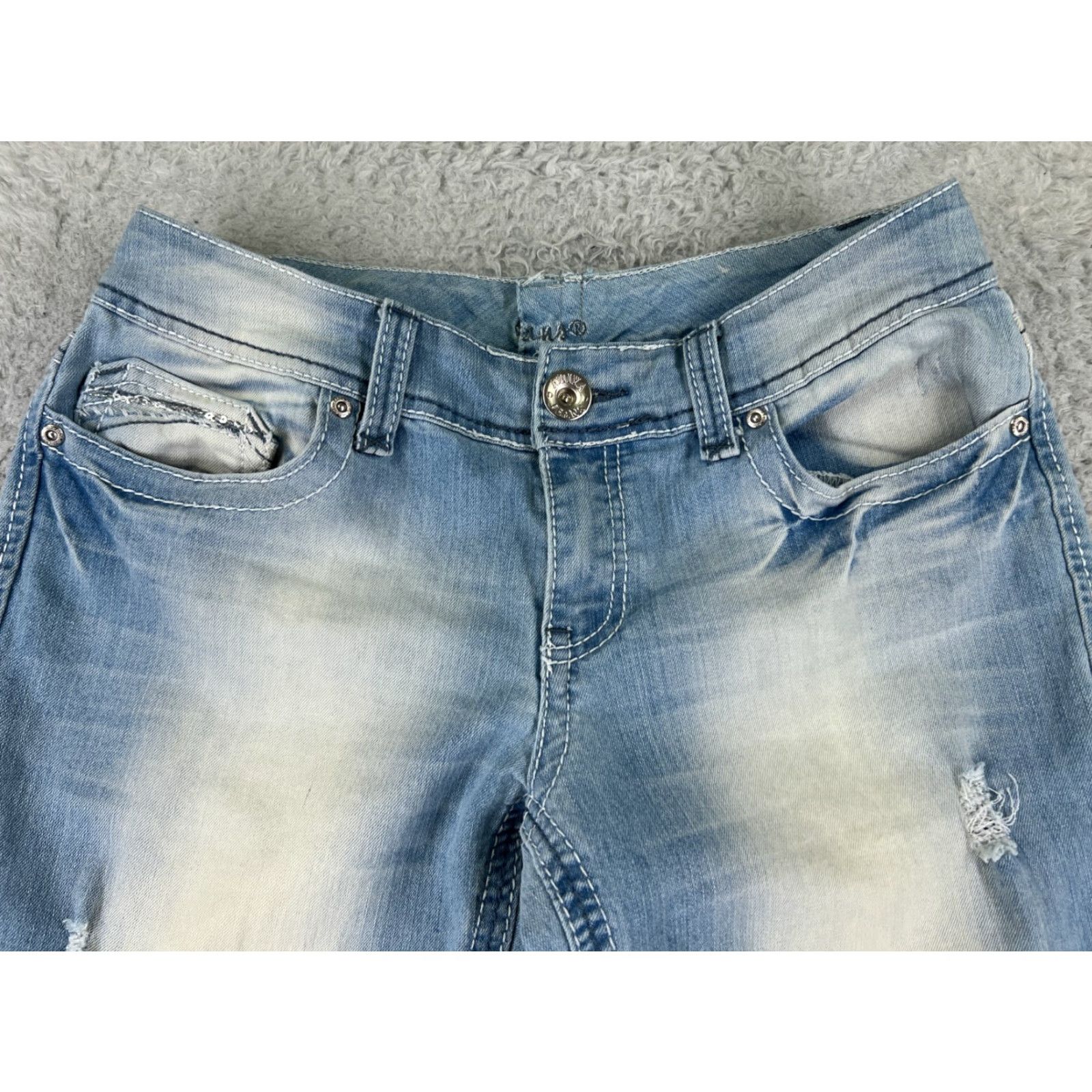 Denime Ariya Jeans Womens 28x30 Blue Denim Flared Distressed Light Wash Size 28" / US 6 / IT 42 - 4 Thumbnail