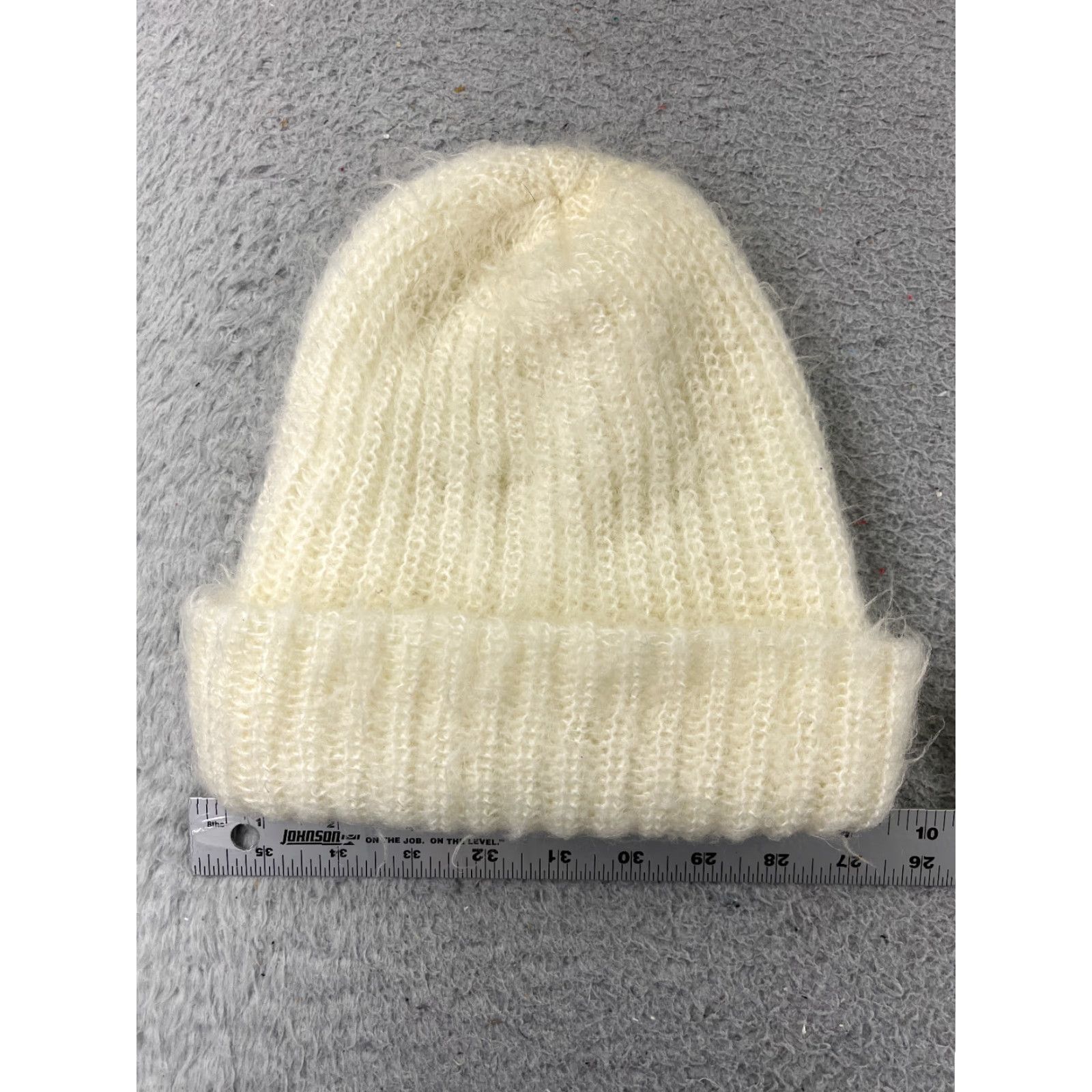 Vintage Womens Beanie Hat One Size Ivory Knit Cotton Blend Ski Winter Beanie Adult Womens Accessories 90s Theme? Size ONE SIZE - 2 Thumbnail