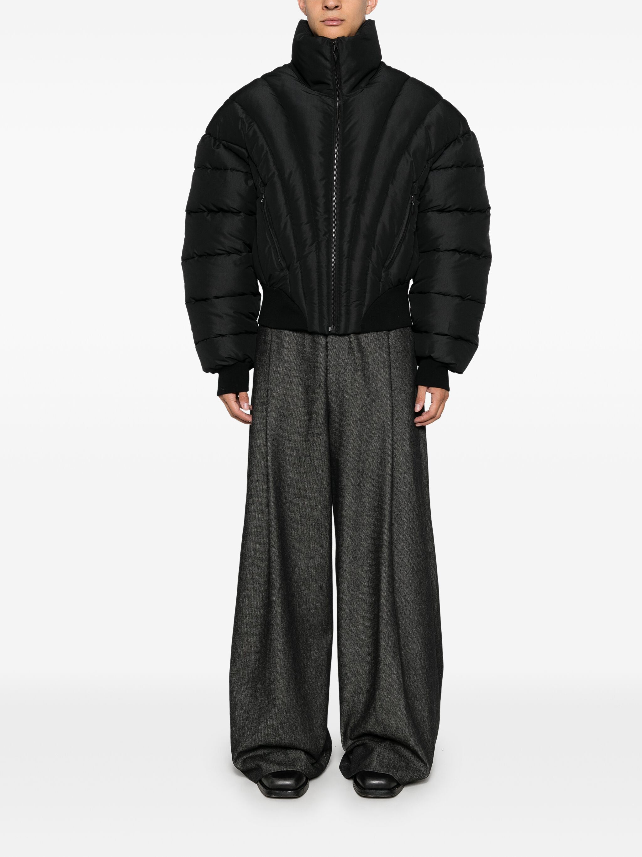 Mugler o1s22i1n1124 Cropped Bomber Jacket in Black Size US L / EU 52-54 / 3 - 2 Thumbnail