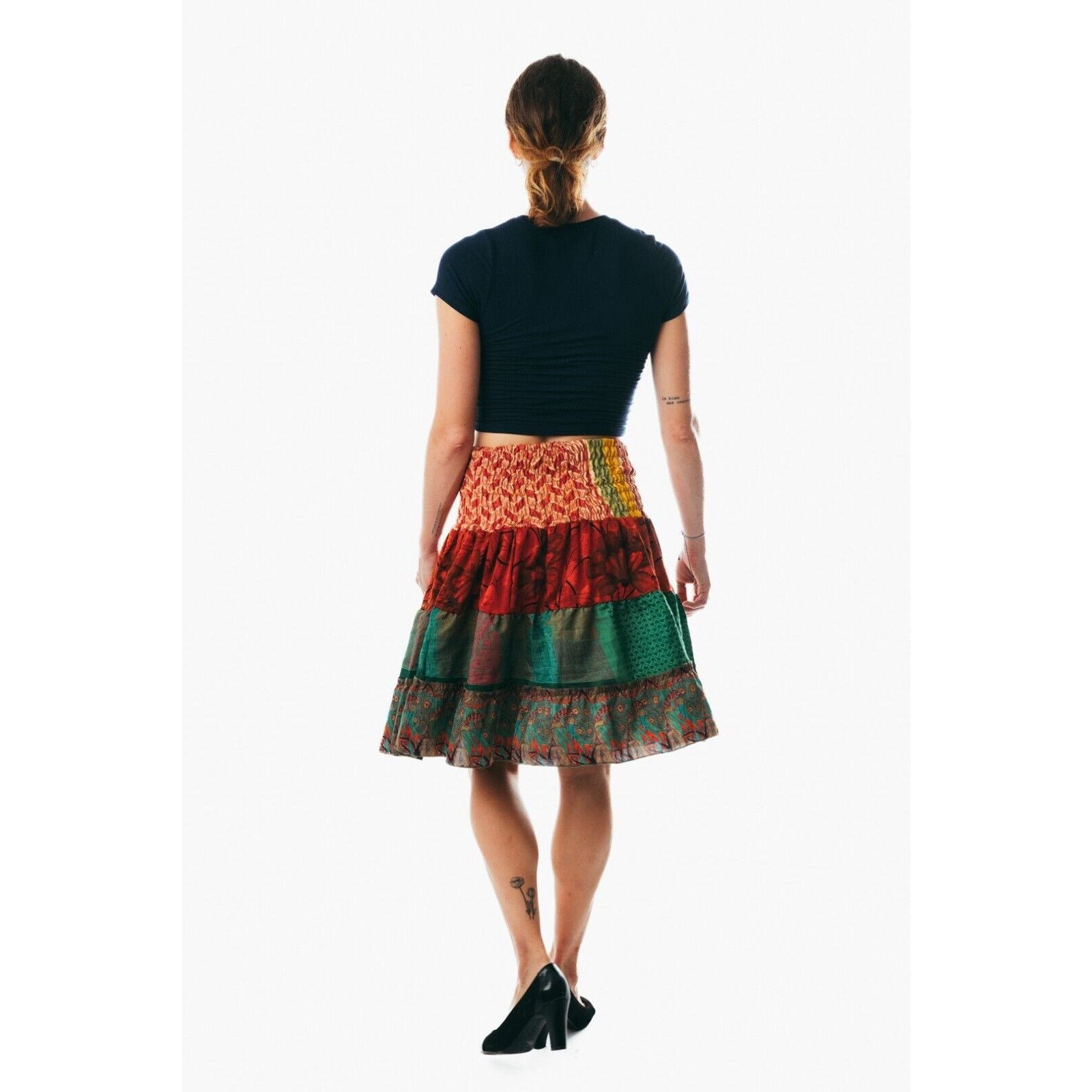 Other Women Boho Hippie Peasant Patchwork Mini Skirt handmad short Size 35" - 2 Thumbnail
