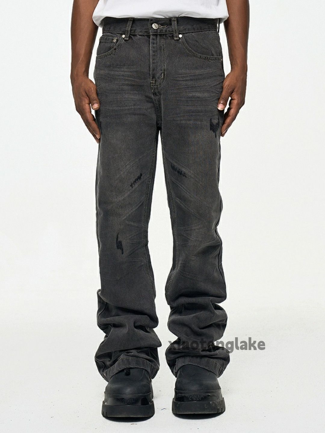 Jean × Vintage washed faded cleanfit yuppie damaged flared jeans Size US 34 / EU 50 - 3 Thumbnail