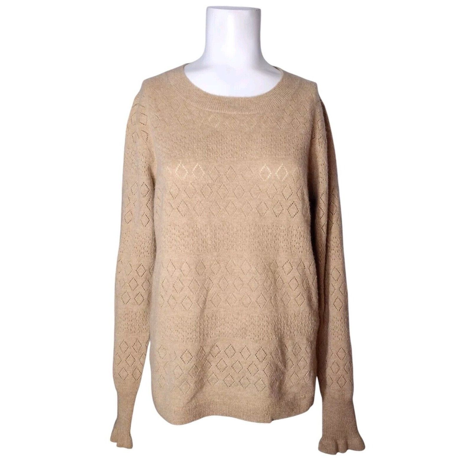 J.Crew J Crew Cashmere Diamond Print Open Knit Sweater Size M Beige Size M / US 6-8 / IT 42-44 - 1 Thumbnail