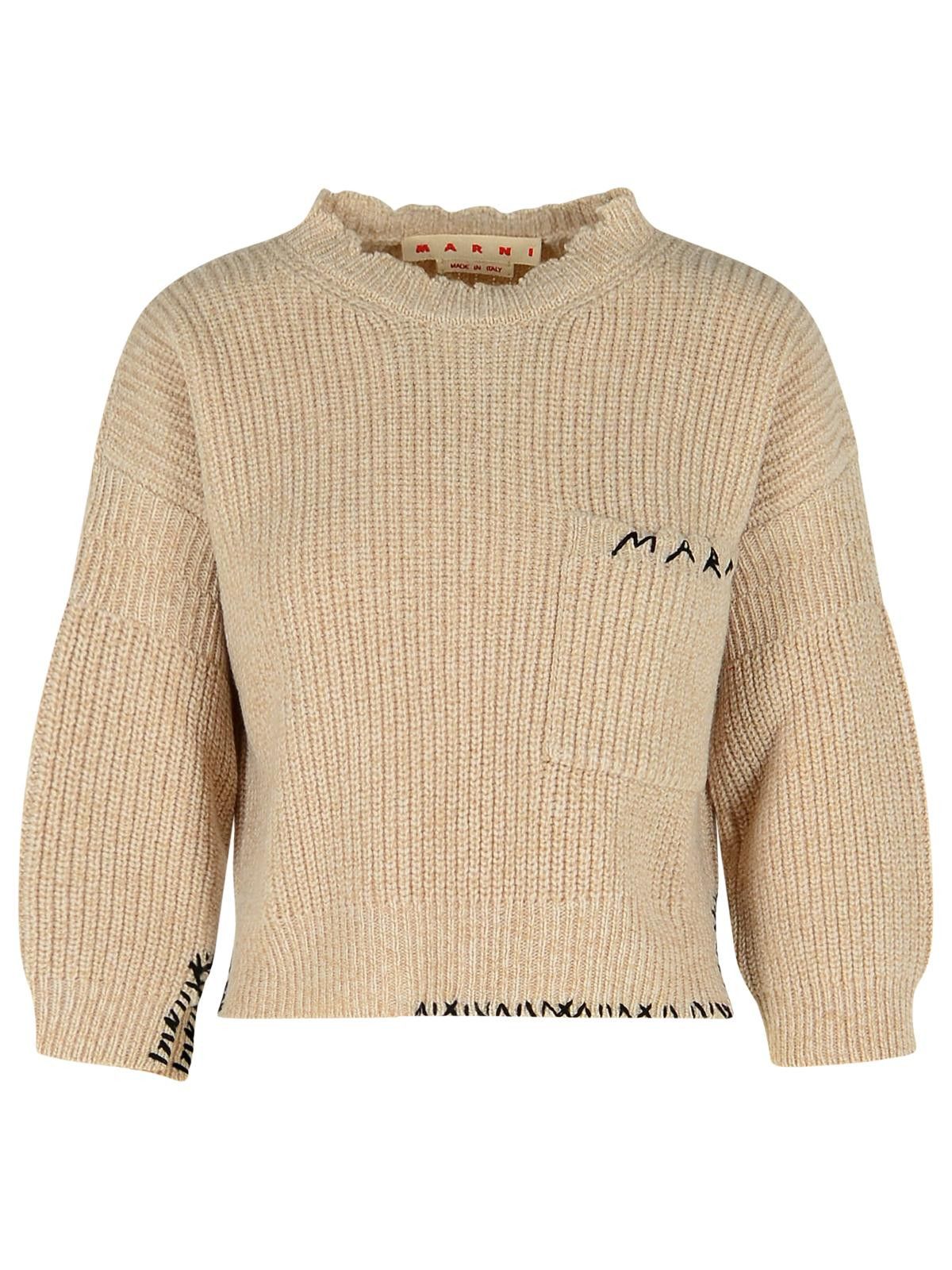 Marni MARNI Beige Mouliné Virgin Wool Sweater With 'Marni Mending' Embroidery Size S / US 4 / IT 40 - 1 Thumbnail