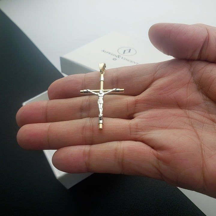 Other Jesus Latin Cross Pendant in 2-Tone 14k Yellow & White Gold Size ONE SIZE - 3 Thumbnail