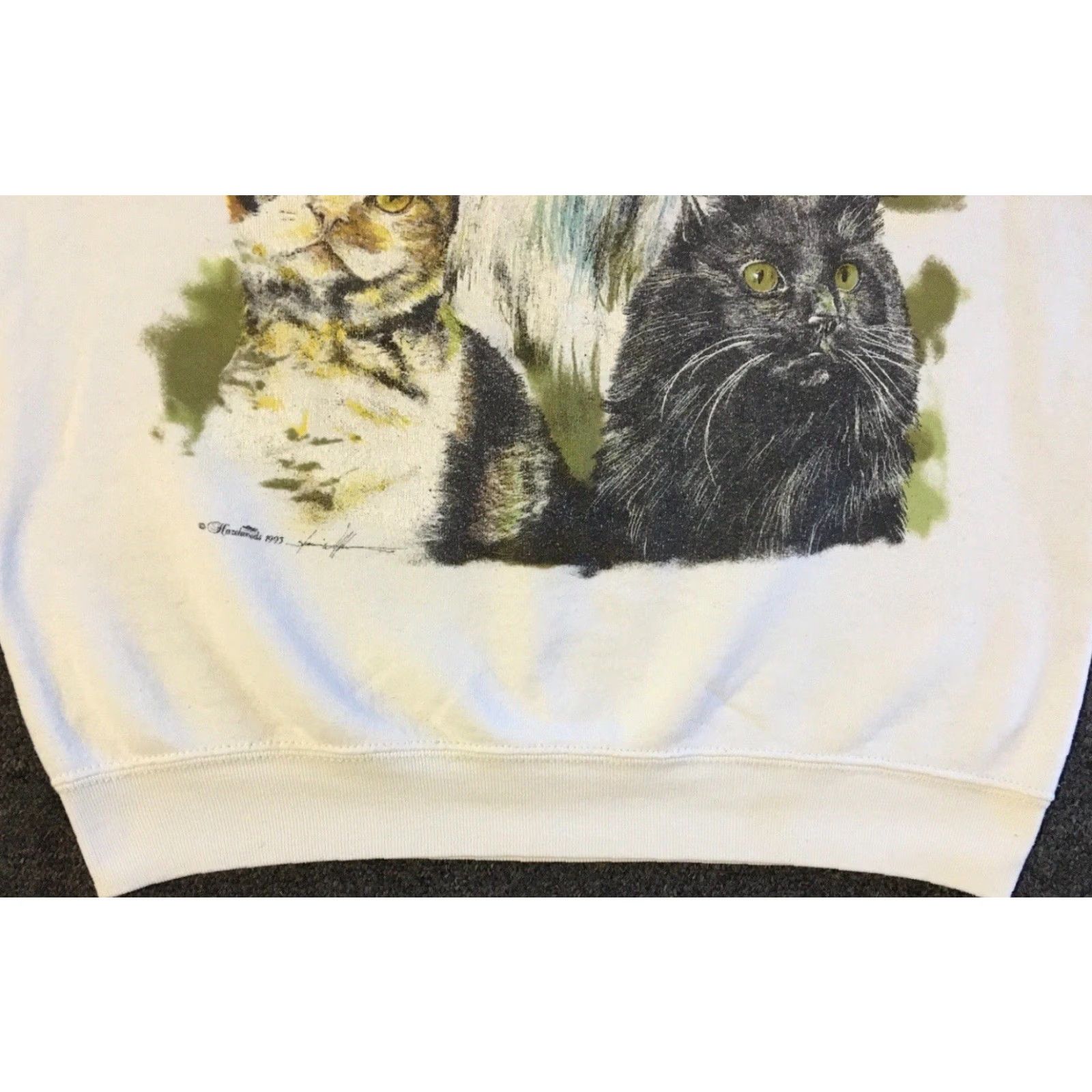 Vintage VINTAGE Cat Faded Distress 90s Sweatshirt XS - Surf/Hoodie - White - Pet/Animal Abstract Art - 80s 90s Retro Size US XS / EU 42 / 0 - 5 Thumbnail