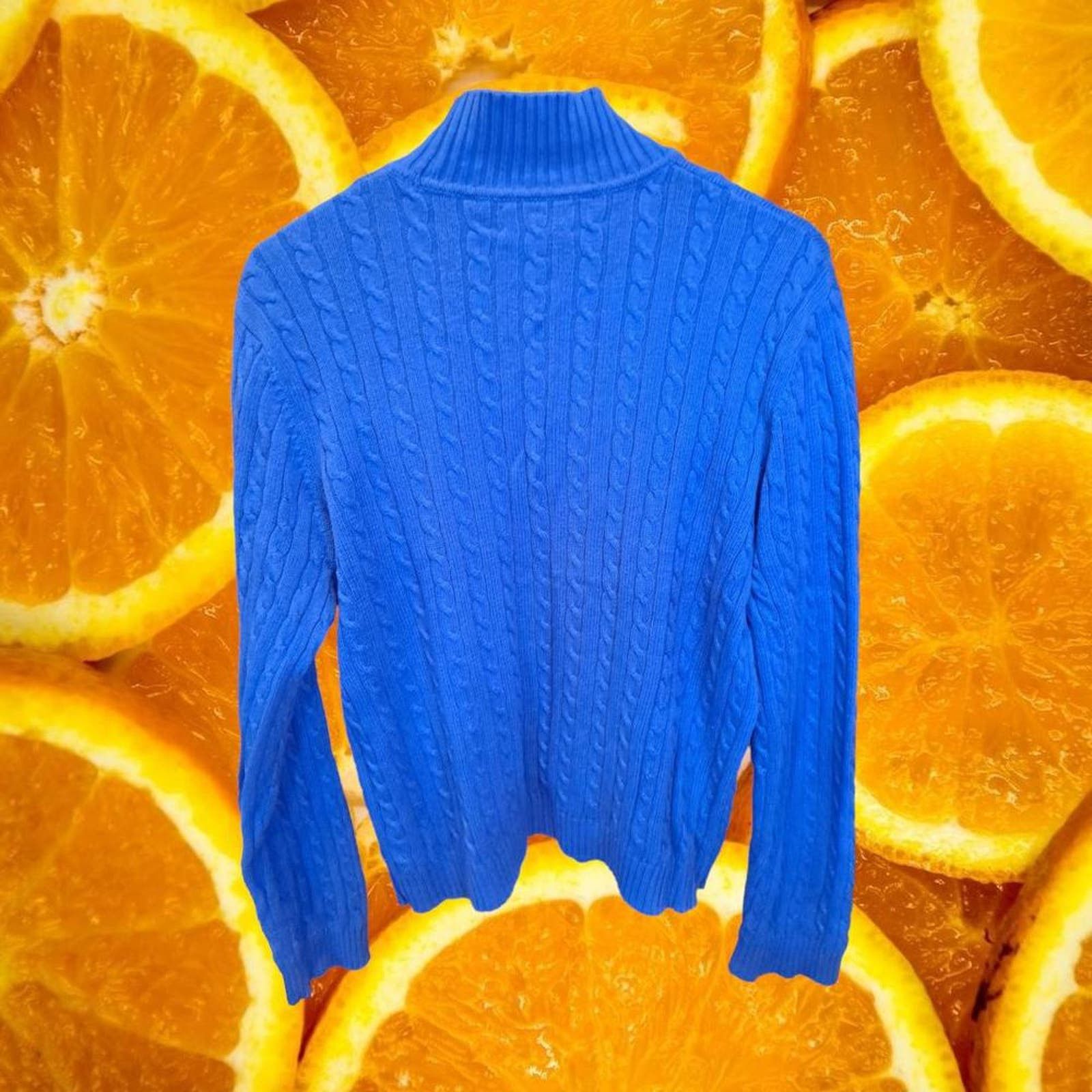 Lauren Ralph Lauren Lauren By Ralph Lauren Blue Cable Knit Cowl Neck Sweater Size L / US 10 / IT 46 - 5 Thumbnail