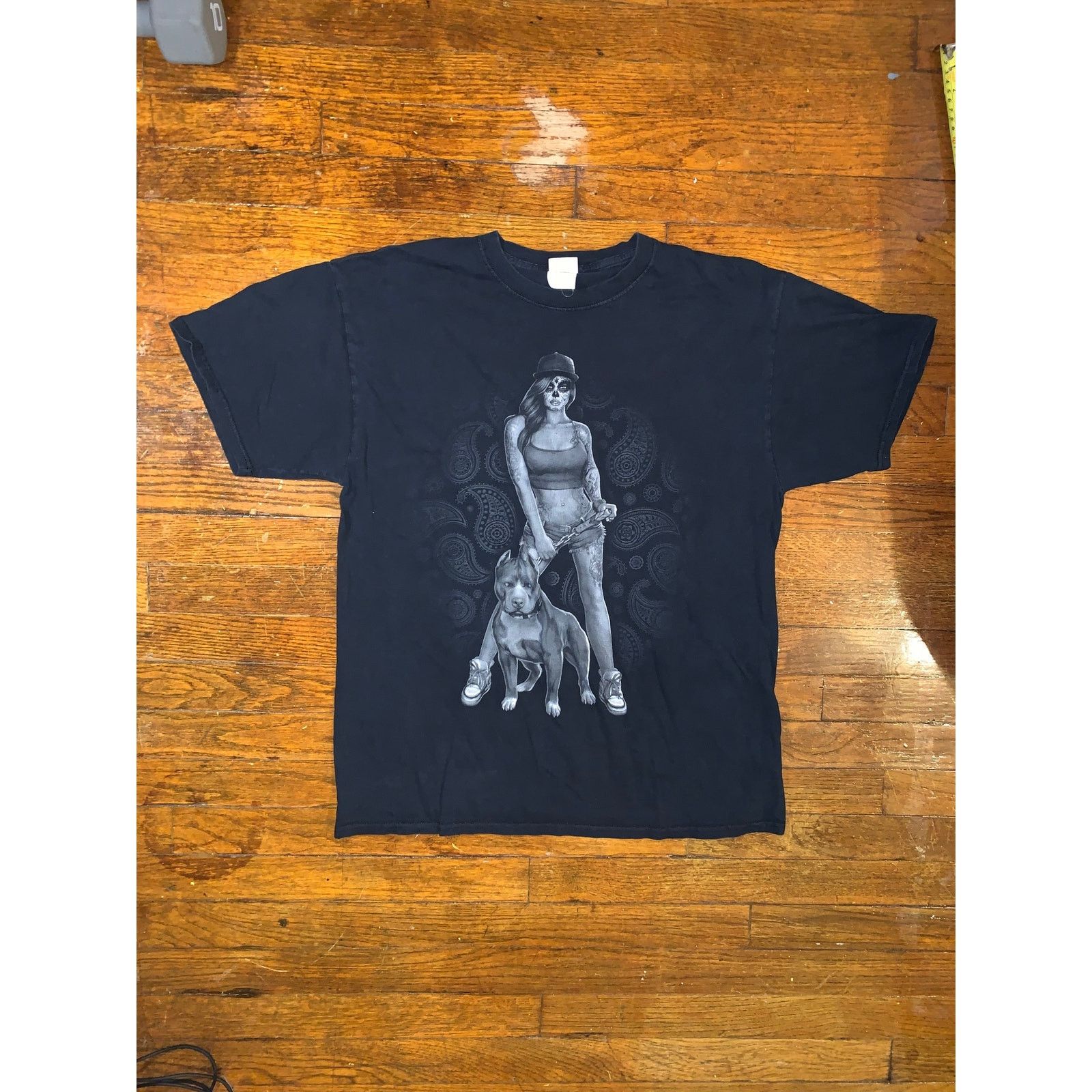Fruit Of The Loom Y2K Calavera Girl Pitbull Paisley Graphic T Shirt Tattoo L Size US L / EU 52-54 / 3 - 2 Thumbnail