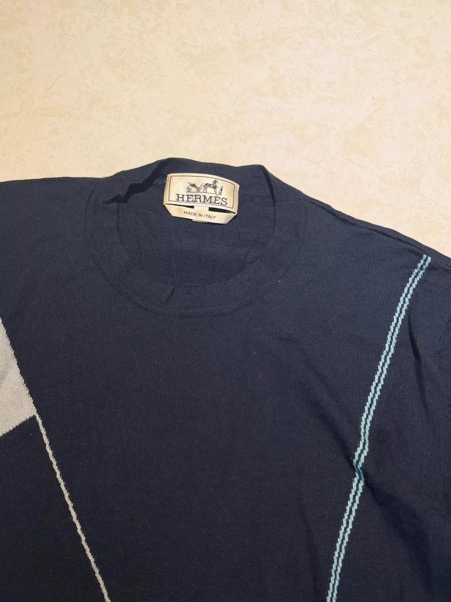 Hermes Hermes Cashmere-Silk Knit Crewneck Tee Navy Gray Colorblock Size US S / EU 44-46 / 1 - 2 Thumbnail