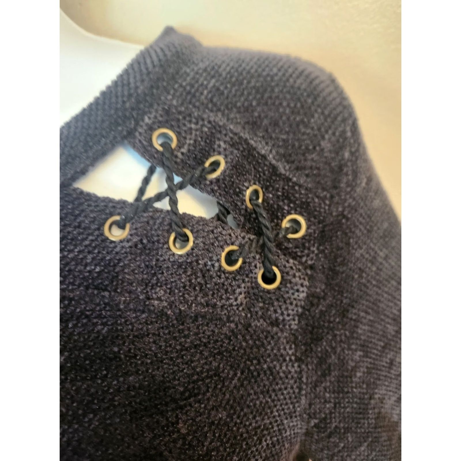 Vintage Knox Rose Sweater XS Gray Women's Crew Neck Lace Peep Shoulder Shirt Size XS / US 0-2 / IT 36-38 - 3 Thumbnail