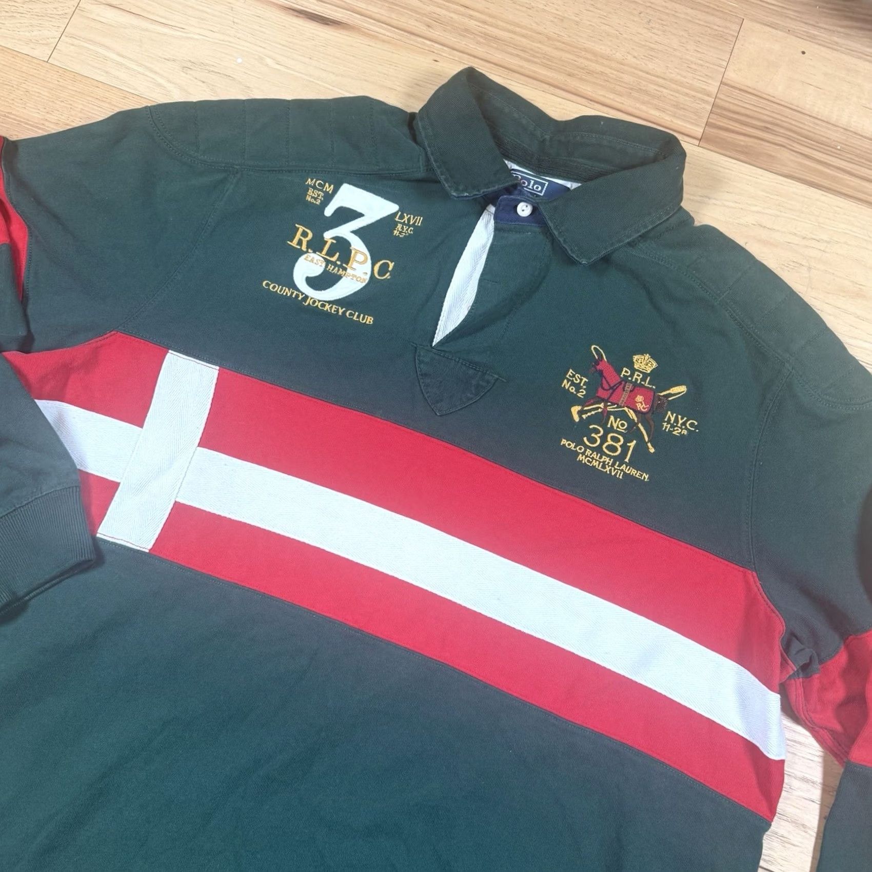Ralph Lauren VINTAGE Ralph Lauren Rugby Shirt Polo Mens XL Red Equestrian Jockey Club Hampton NYC Men Size US XL / EU 56 / 4 - 2 Thumbnail
