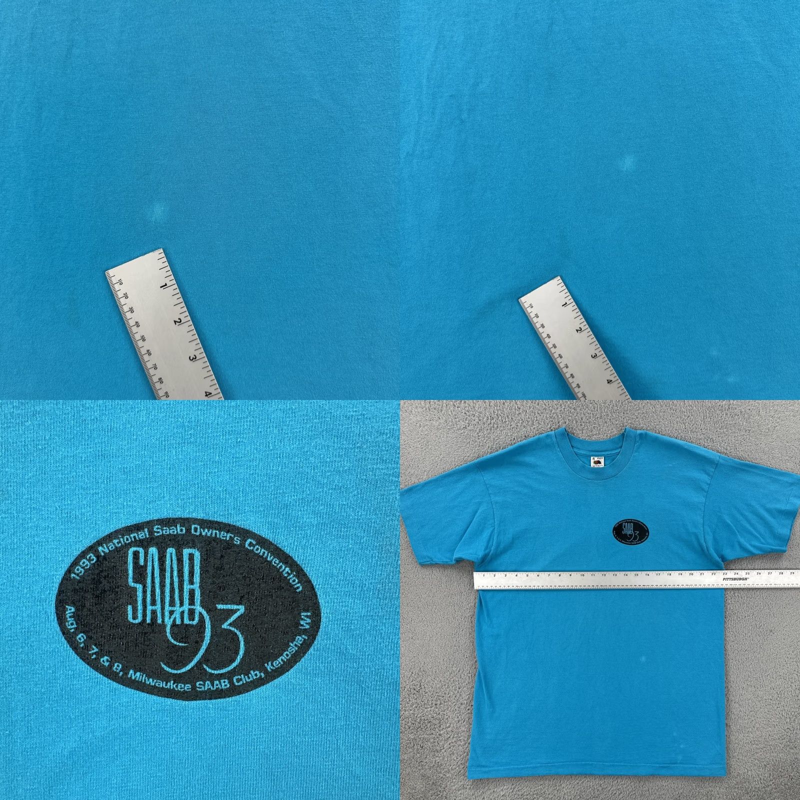 Fruit Of The Loom VINTAGE Fruit of the Loom XL Crew Neck T-Shirt Mens USA 1993 SAAB Convention Blue Size US XL / EU 56 / 4 - 9 Thumbnail