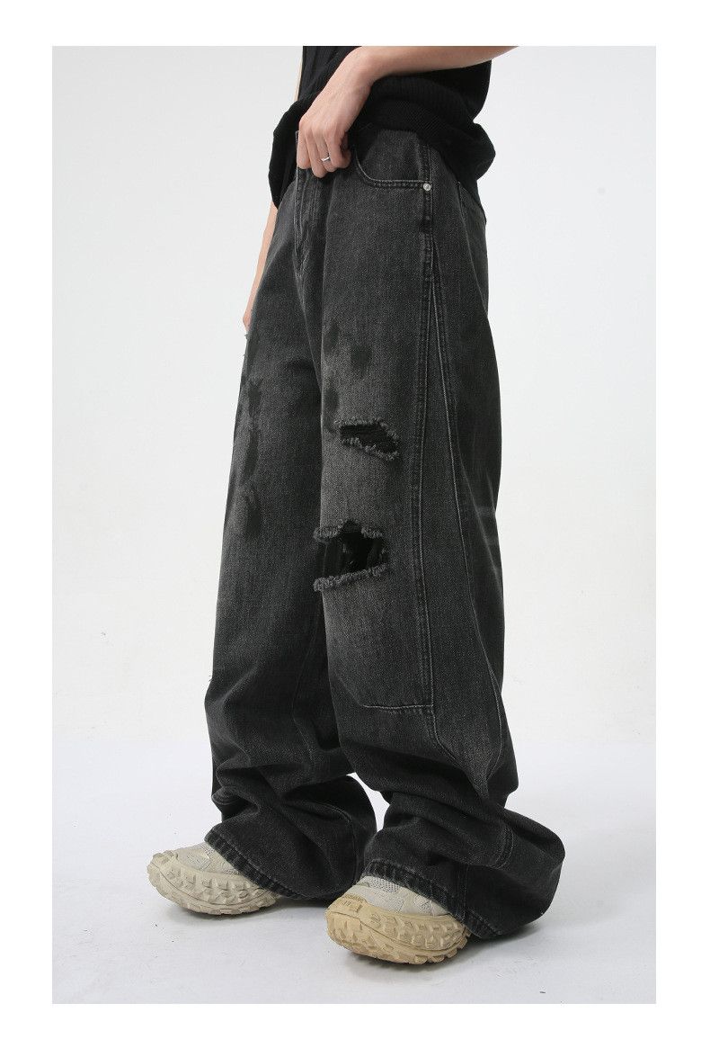 Japanese Brand Street style distressed ripped dirty print straight jeans Size US 32 / EU 48 - 4 Thumbnail