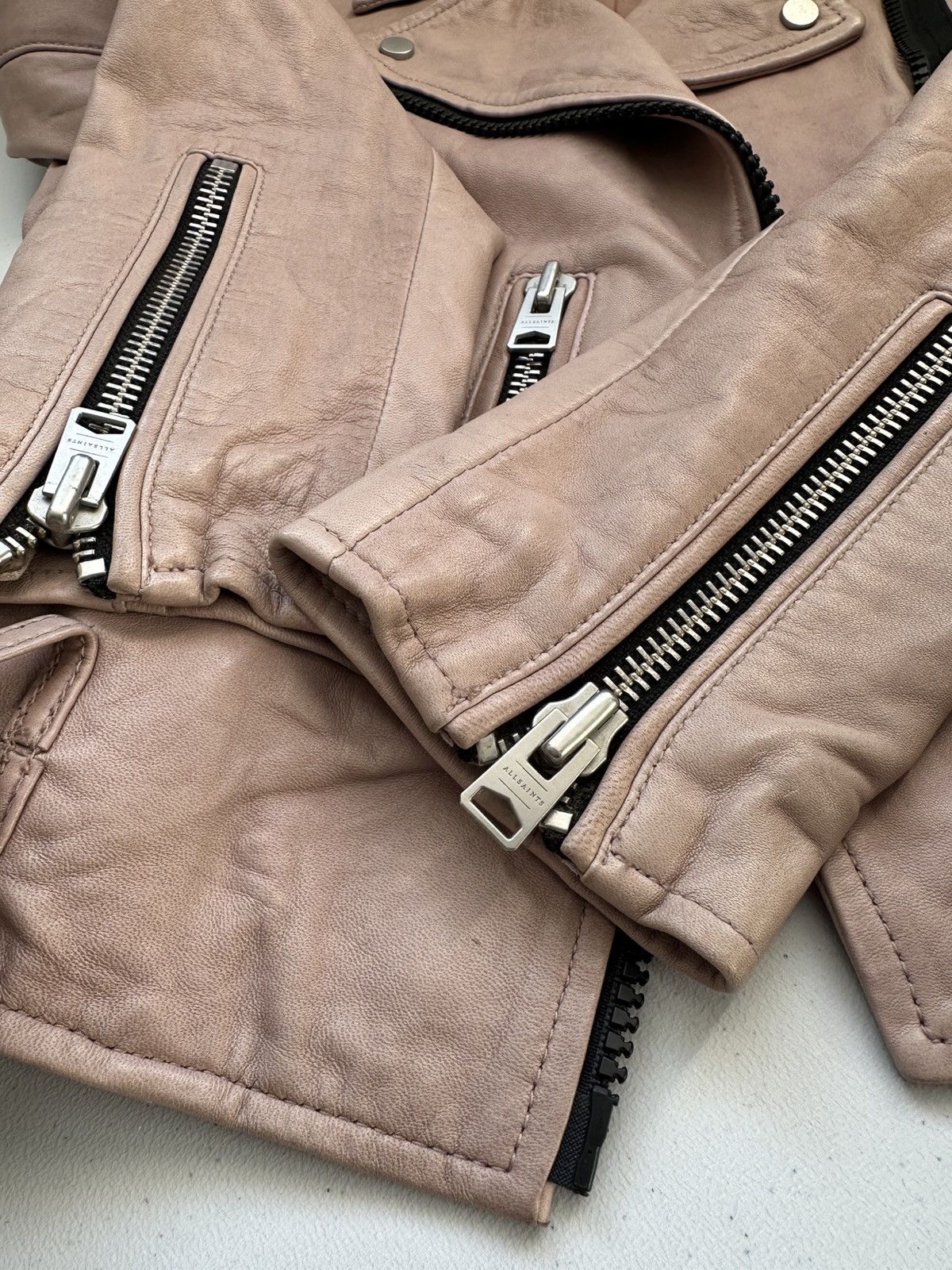 Allsaints AllSaints Wyatt Zip Biker Asymmetrical Leather Jacket Womens Size XS / US 0-2 / IT 36-38 - 9 Thumbnail