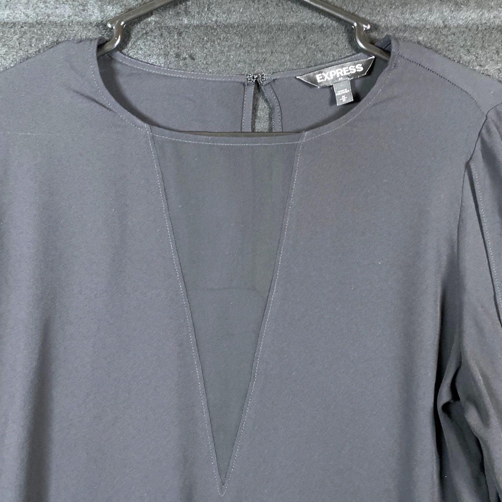 Express Express Blouse Black Sheer V Slit Open Long Sleeve Polyester Medium Women Size M / US 6-8 / IT 42-44 - 2 Thumbnail