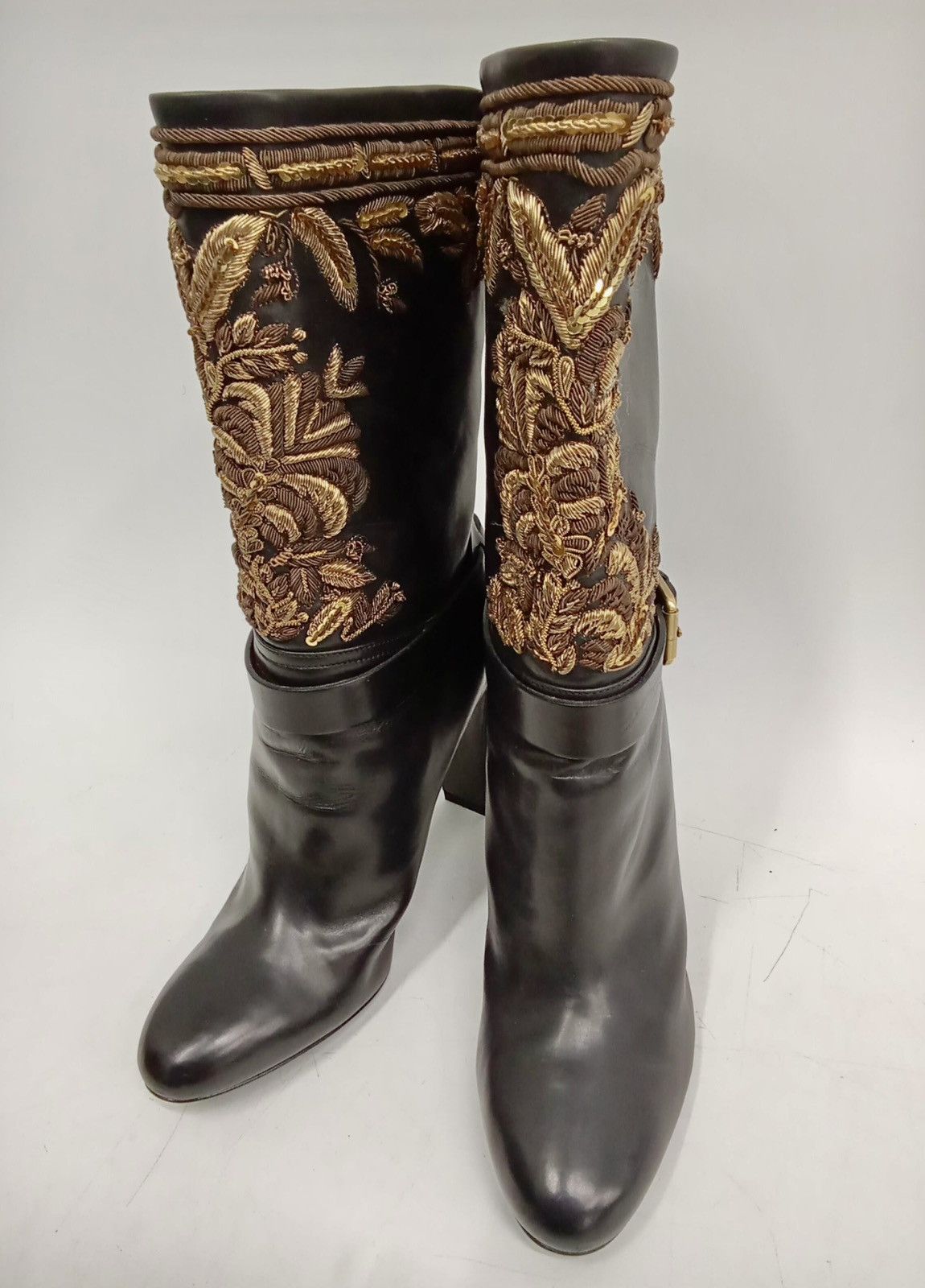 Ralph Lauren Ralph Lauren Purple Label Bullion Embroidery Mid Calf Boots Size US 7.5 / IT 37.5 - 1 Thumbnail
