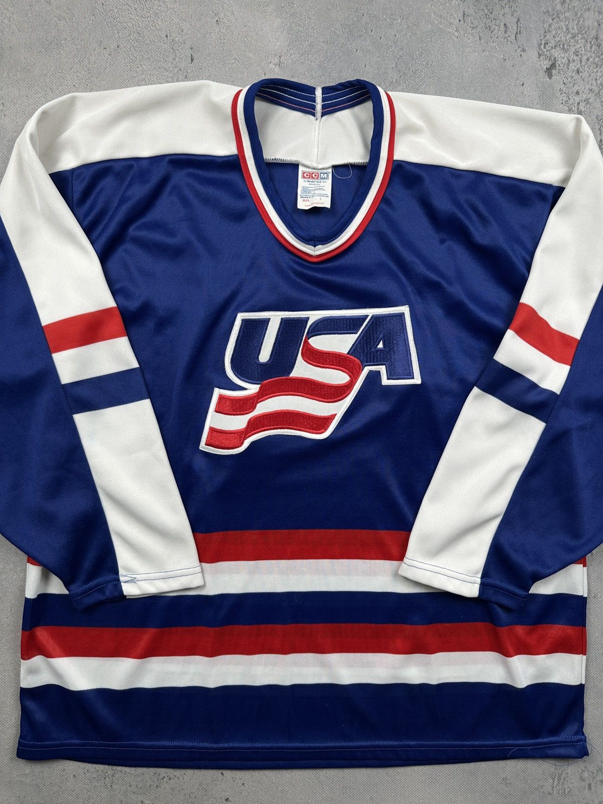 Ccm Vintage 90s Team USA Hockey CCM Rare Jersey Blue Red Large Size US L / EU 52-54 / 3 - 6 Thumbnail