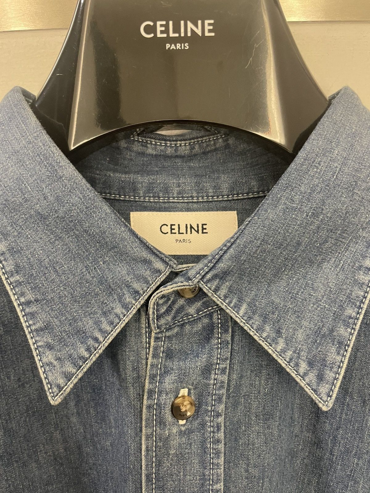 Celine SHORT-SLEEVED SHIRT IN COTTON DENIM Size US M / EU 48-50 / 2 - 3 Thumbnail