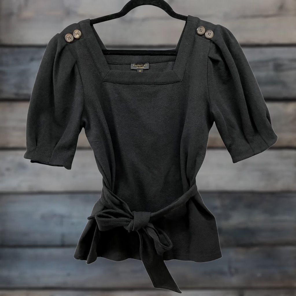 Anthropologie Current Air Square Neck Puff Sleeve Top Womens XS Black Tie Waist Size XS / US 0-2 / IT 36-38 - 1 Thumbnail