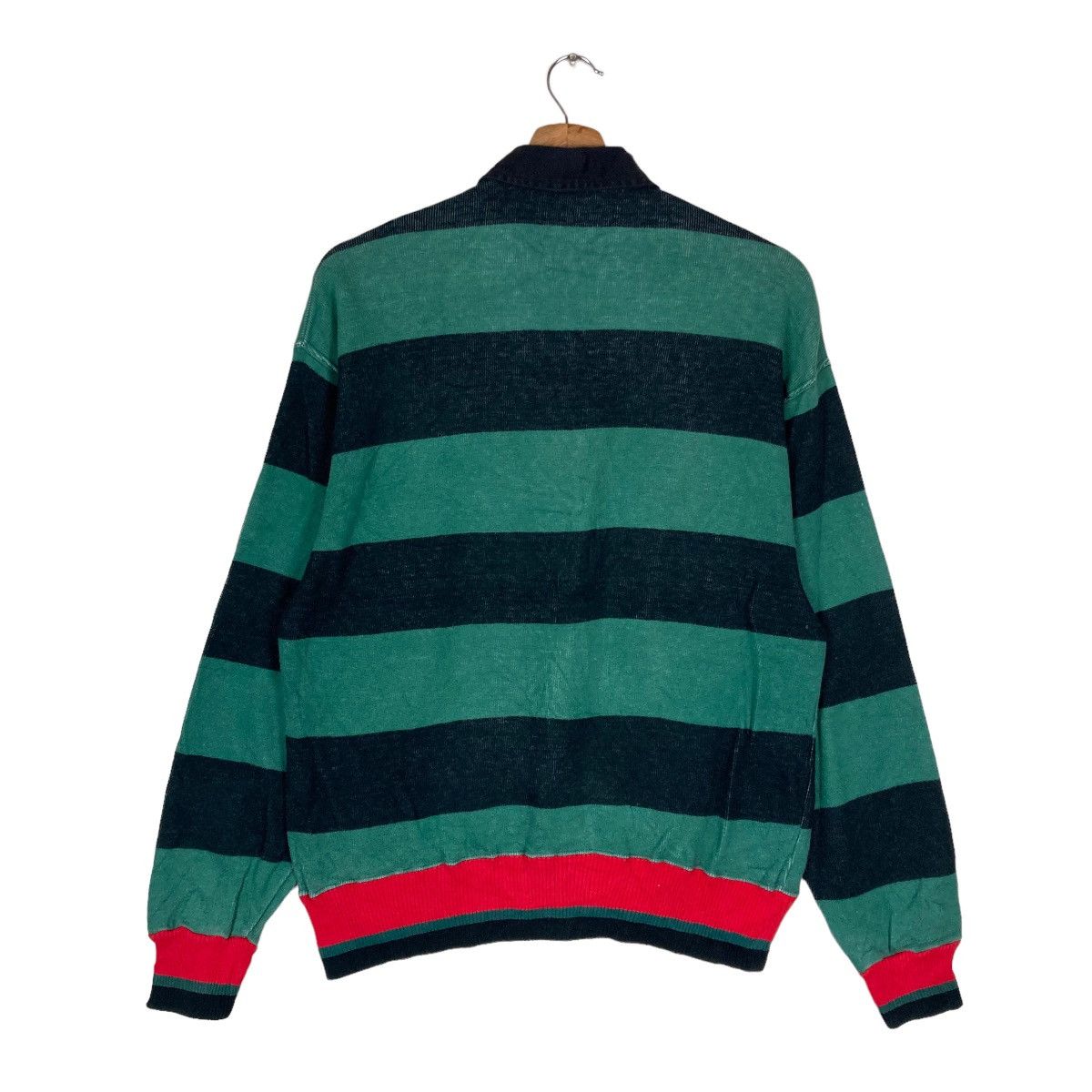 Vintage YMCA Two Tone Stripe Quarter Button Pullover Jumper