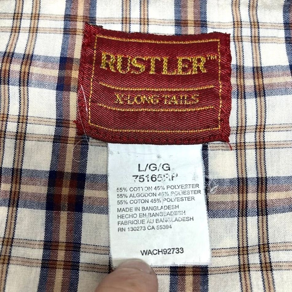 Vintage VINTAGE Rustler Tan Plaid Pearl Snap Shirt Long Sleeve X-Long Tail Men L Size US M / EU 48-50 / 2 - 3 Thumbnail