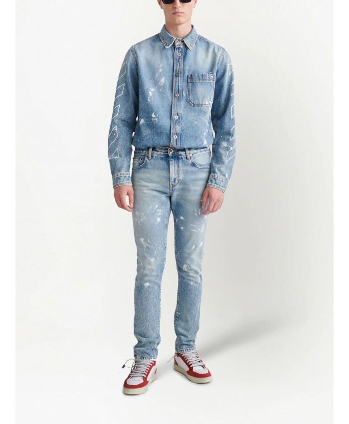 Off-White o1gr1nt1124 Diag Outline Paint Skinny Jeans in Vintage Blue Size US 32 / EU 48 - 2 Thumbnail