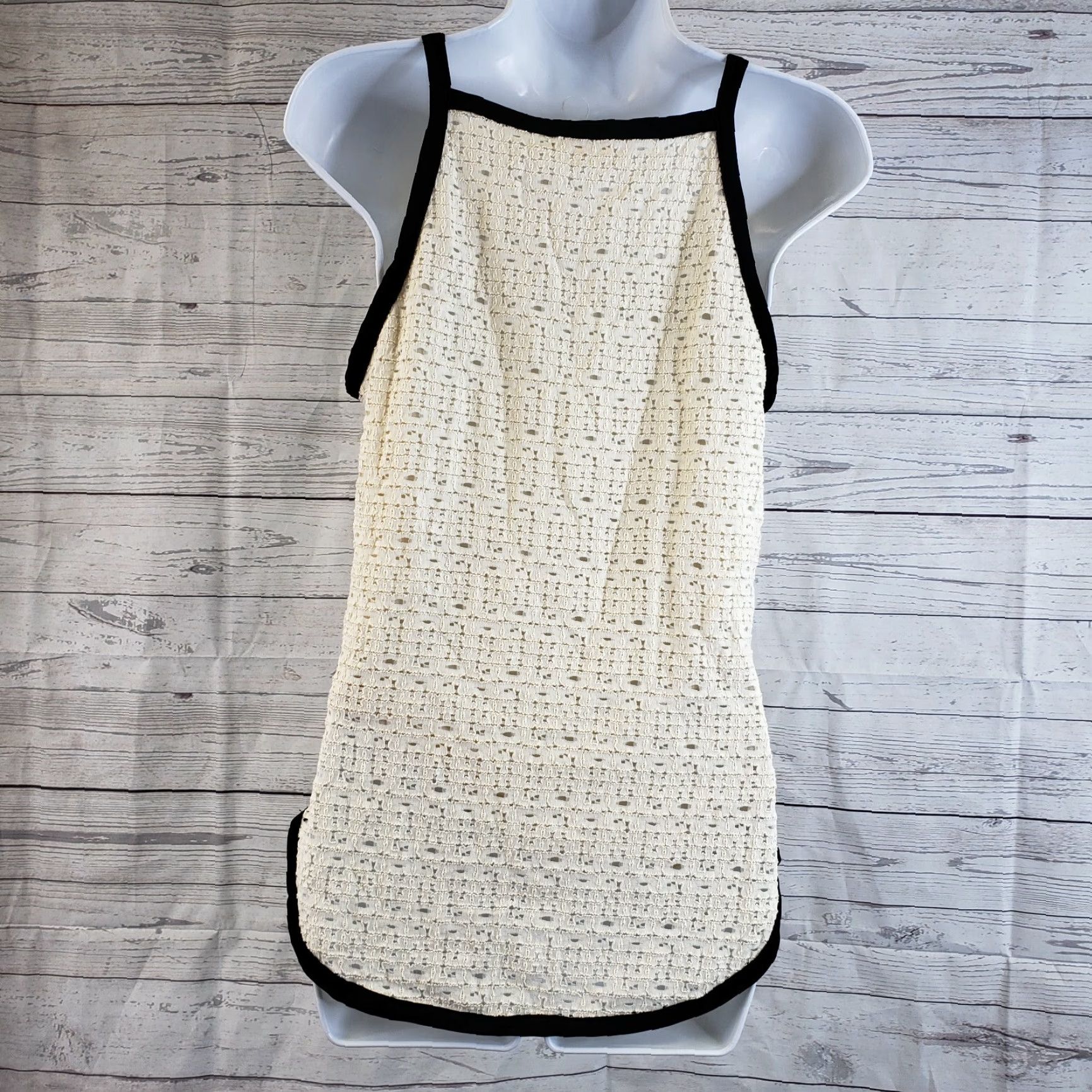 Vintage VINTAGE Weston Womens Tank Top Sz Large Ivory Black Trim Lace Cotton Blend Size L / US 10 / IT 46 - 3 Thumbnail