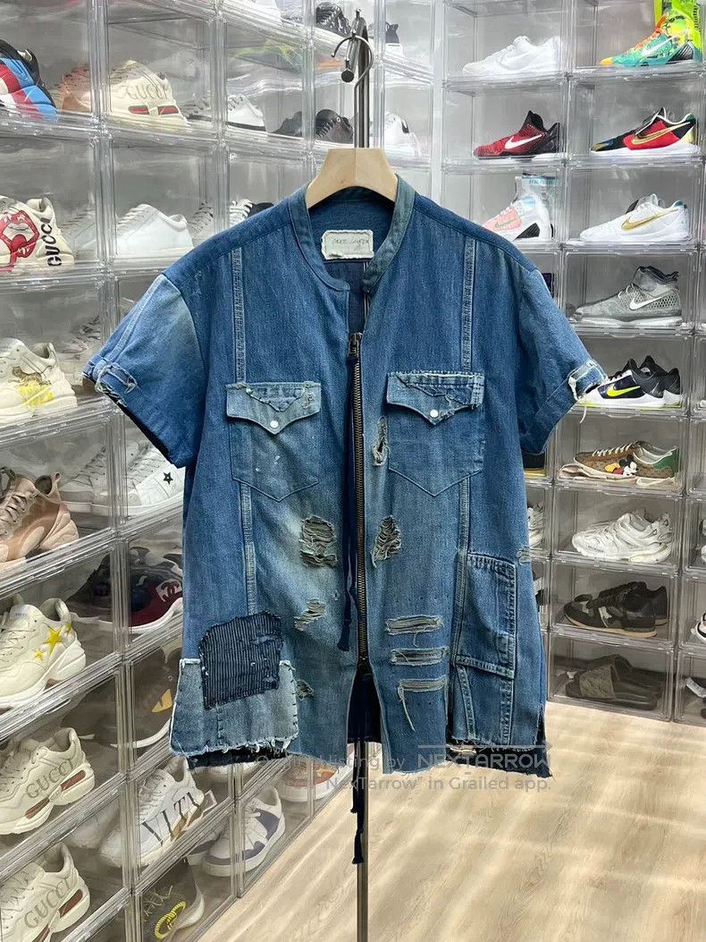 Greg Lauren Greg Lauren Denim Spliced Sleeveless Jacket Size US XL / EU 56 / 4 - 1 Thumbnail
