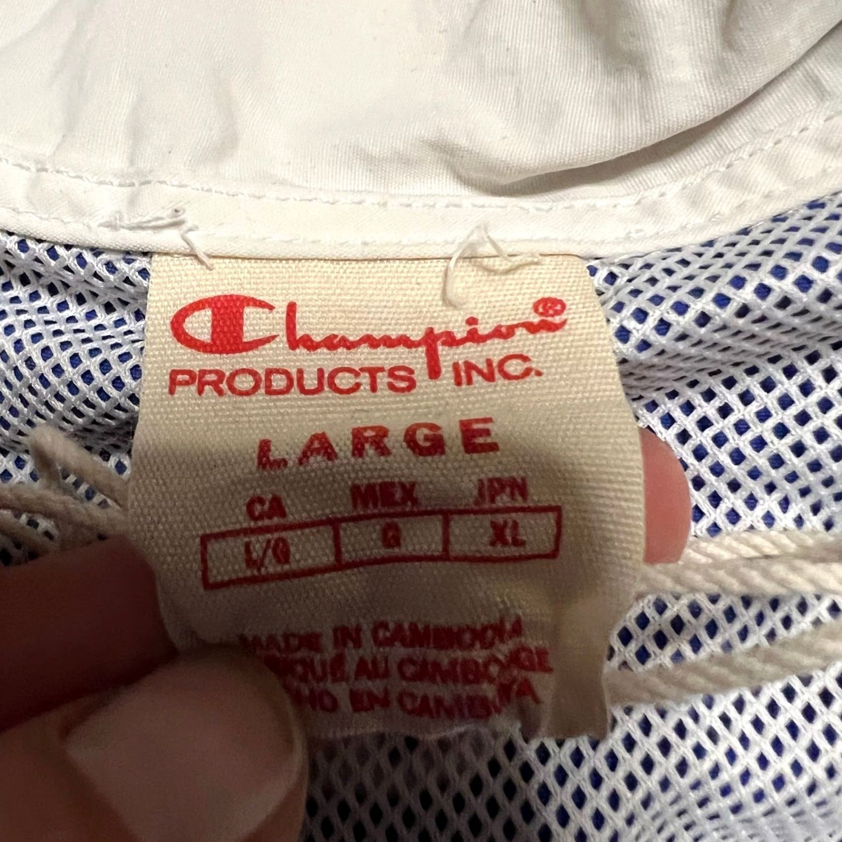 Champion VINTAGE Champion Jacket Mens Large Windbreaker 3 Panel Red White Blue Blue L Mens Jacket Size US L / EU 52-54 / 3 - 7 Thumbnail