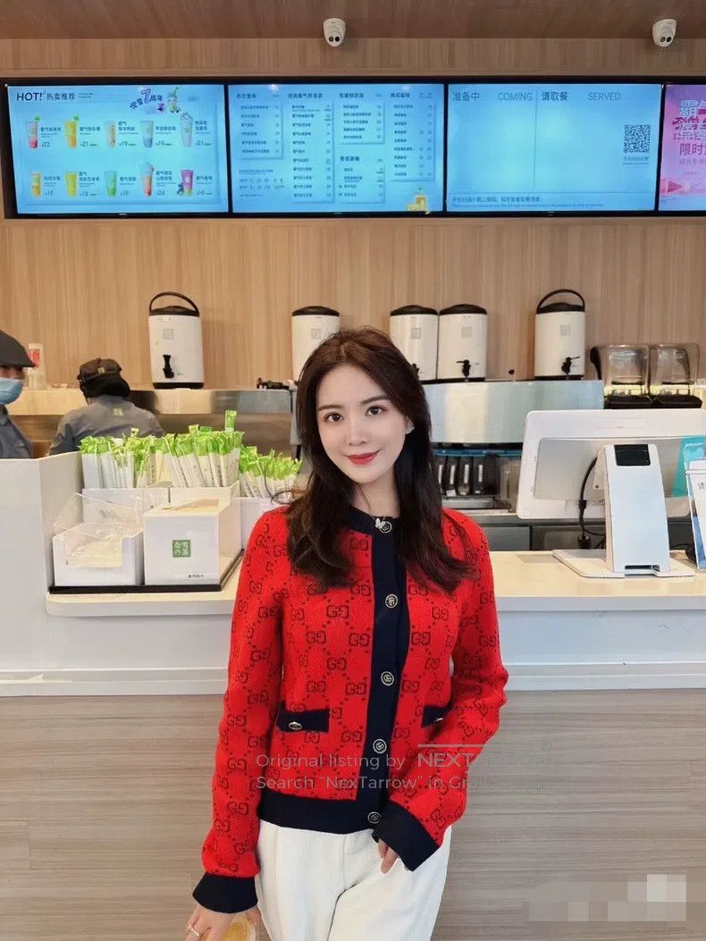 Gucci Red full-printed red-label knitted cardigan coat