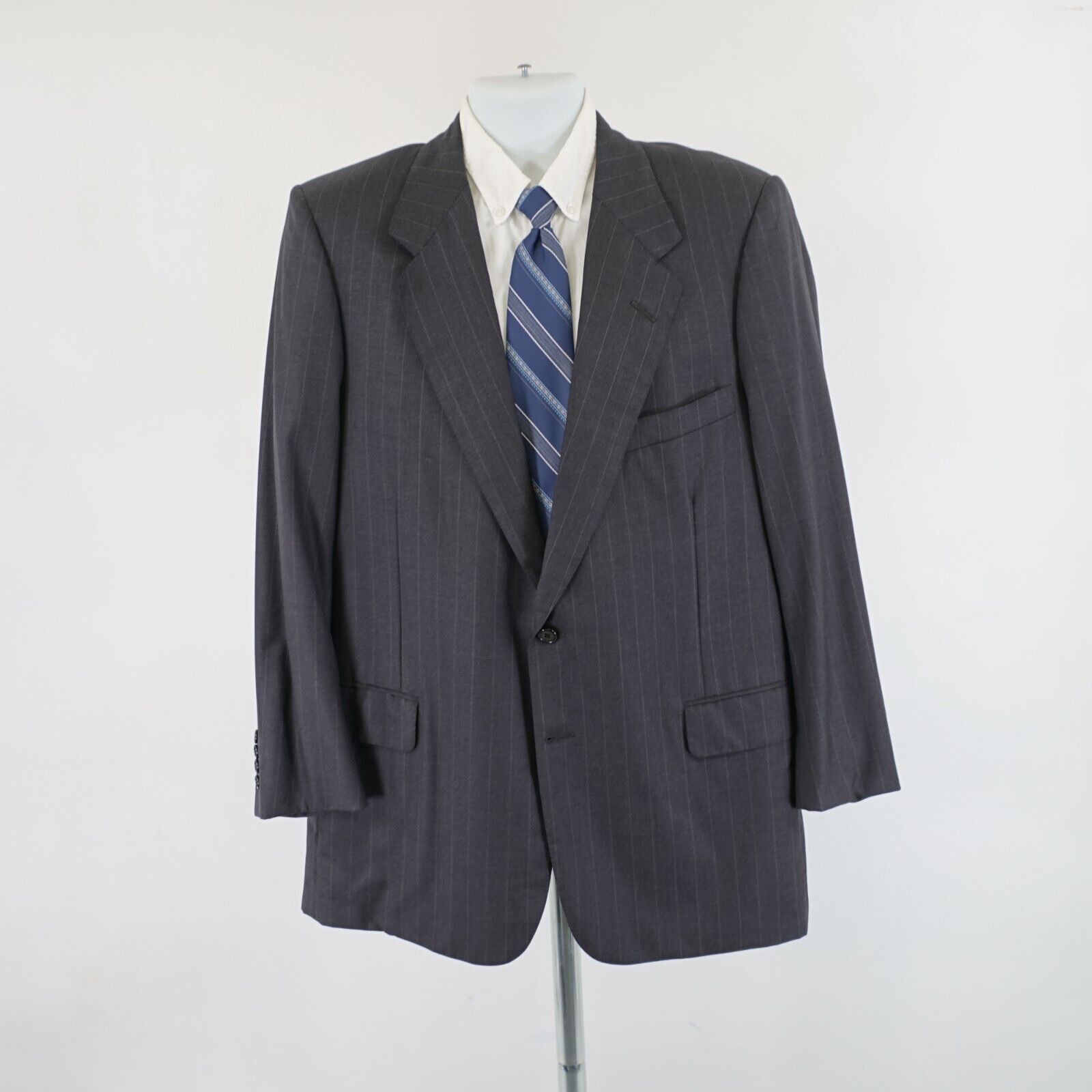 Tom James Tom James Ventura Bespoke Wool Gray Striped 2 Piece Suit 42R Size 42R - 8 Thumbnail