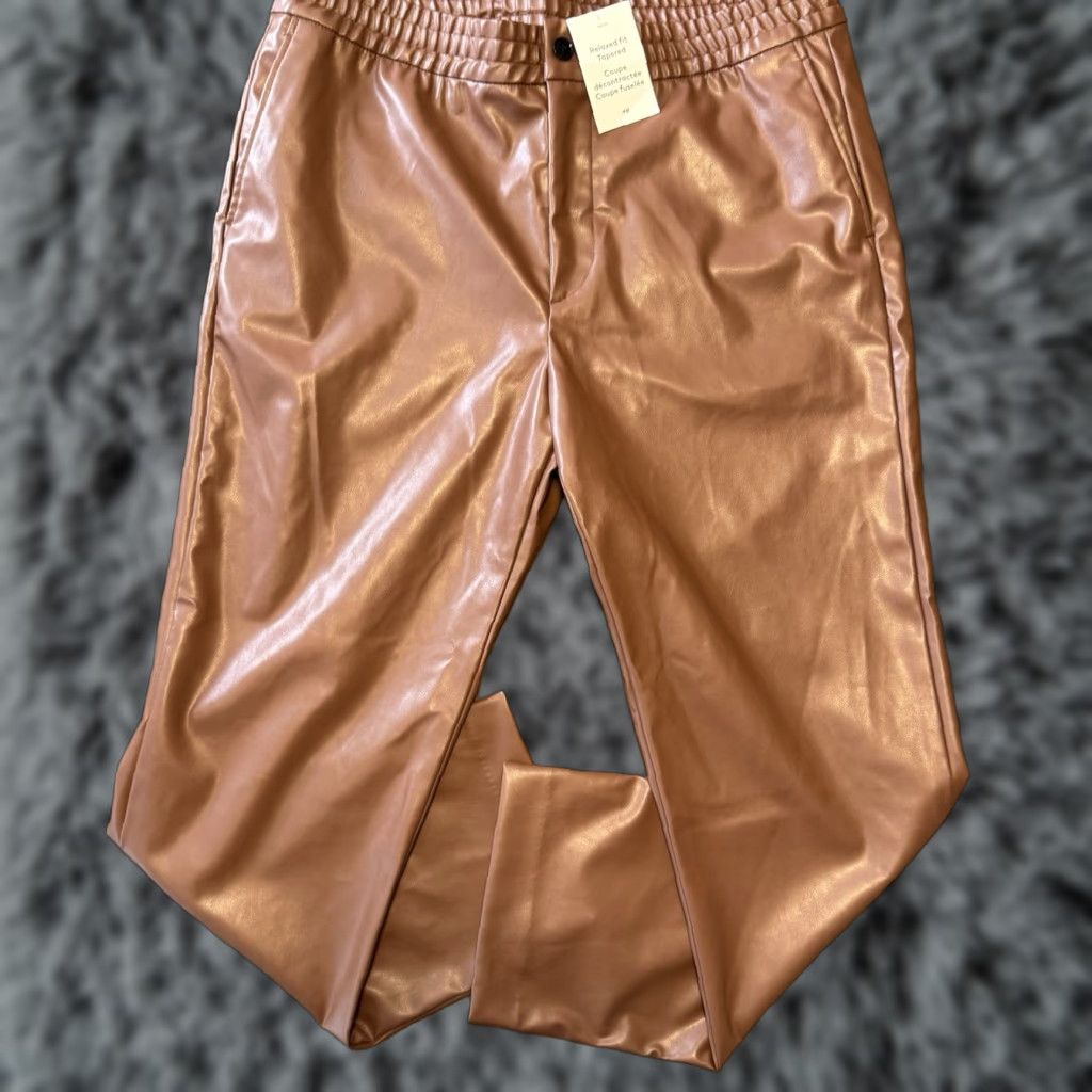 H&M H&M Vegan Leather Pants High Rise Straight Leg Relaxed Fit Brown Size 42 NEW Size 28" / US 6 / IT 42 - 1 Thumbnail