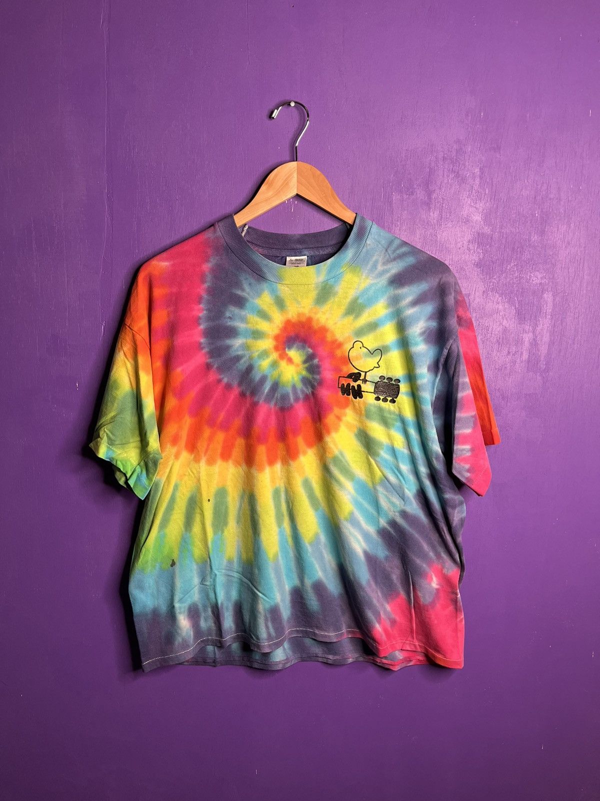 Vintage Vintage 90s Woodstock staff tie dye t-shirt Size US XL / EU 56 / 4 - 1 Thumbnail