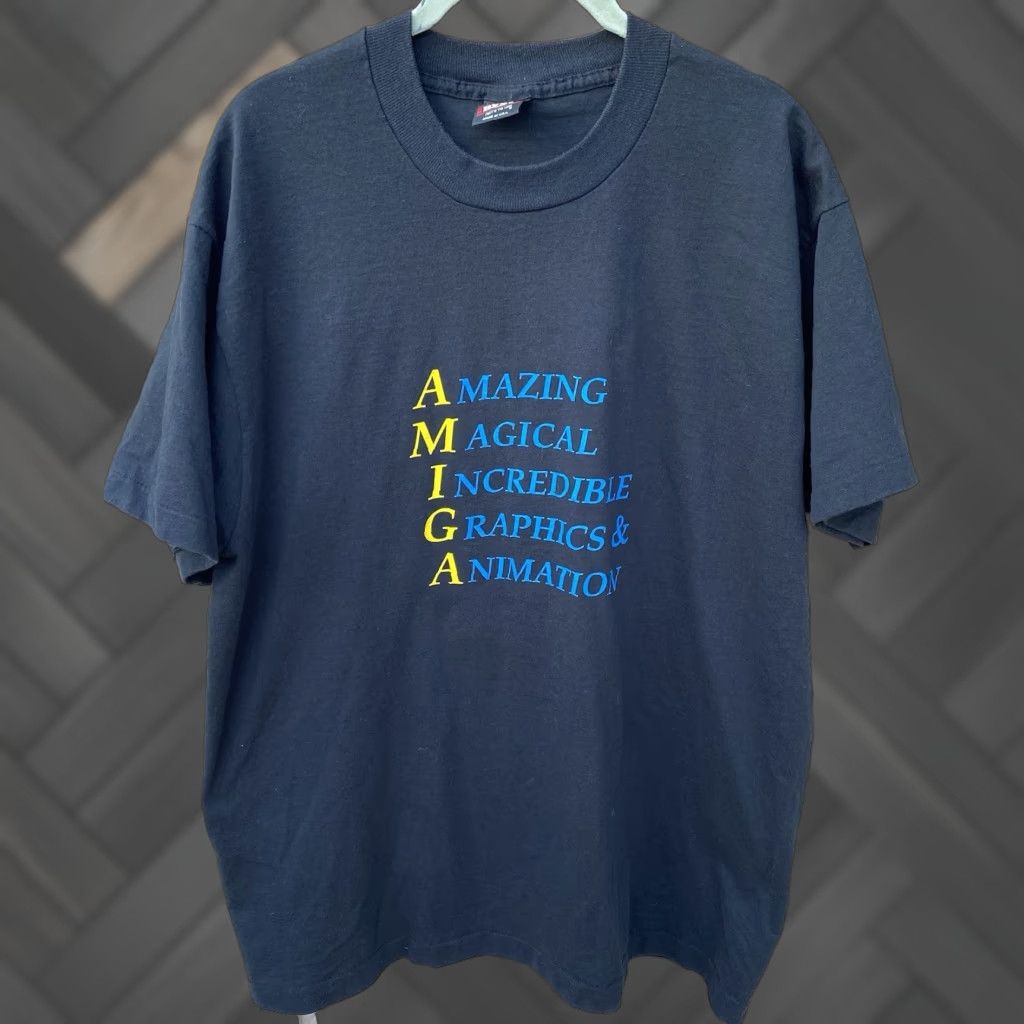 Fruit Of The Loom VINTAGE Amiga Computers Promo Graphic T-Shirt The Computer For The Creative Mind XL Black Unisex Cotton Blend Short Sleeve Size US XL / EU 56 / 4 - 1 Thumbnail