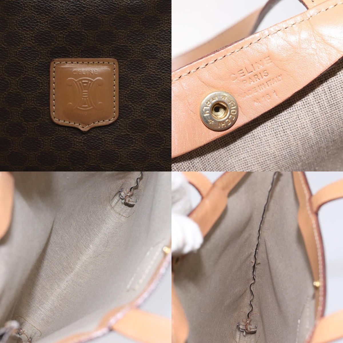 Celine CELINE Macadam Canvas Hand Bag Pvc Leather Brown Gold Size ONE SIZE - 11 Thumbnail