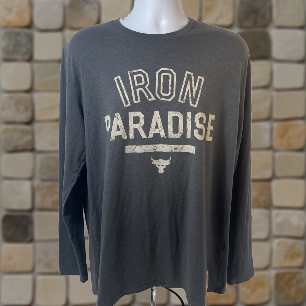 Under Armour Under Armour Shirt Men XL Long Sleeve HeatGear Gray Iron Paradise The Rock Logo Crew Neck Sports Gym Activewear Size US XL / EU 56 / 4 - 1 Thumbnail