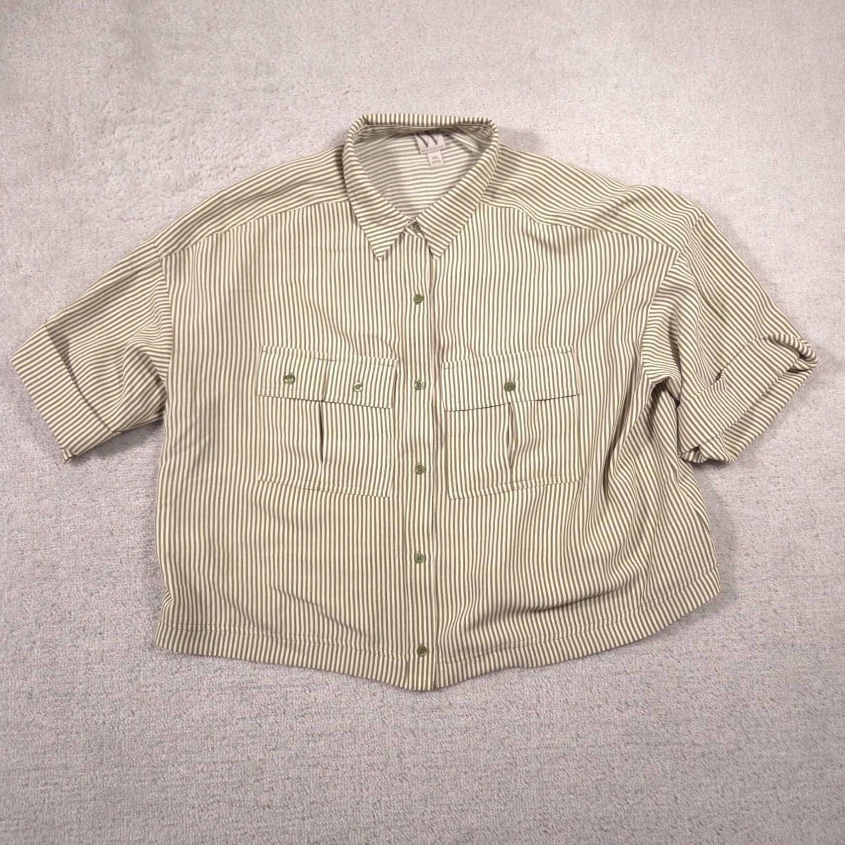 Worthington Worthington Shirt Womens XXL Green Stripe Button Front Collared Short Sleeve Top Size XXL / US 16-18 / IT 52-54 - 2 Thumbnail