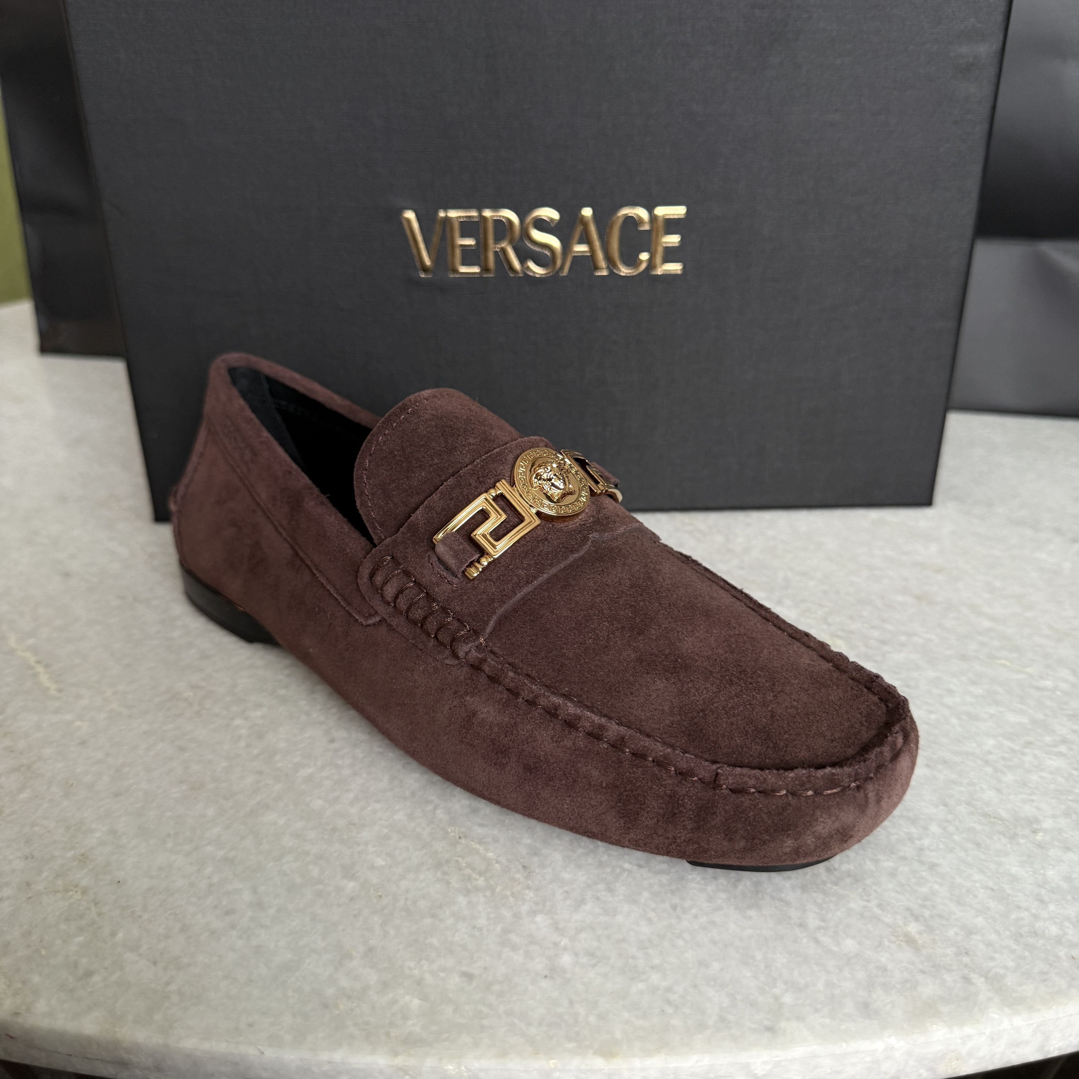 Versace VERSACE Medusa Men's Brown Suede Driver Shoes, Sz 40 Size US 7 / EU 40 - 2 Thumbnail