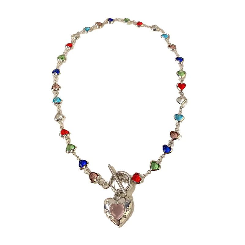 Jewelry Y2K Color Heart Zircon Pendant Necklace Size ONE SIZE - 5 Thumbnail